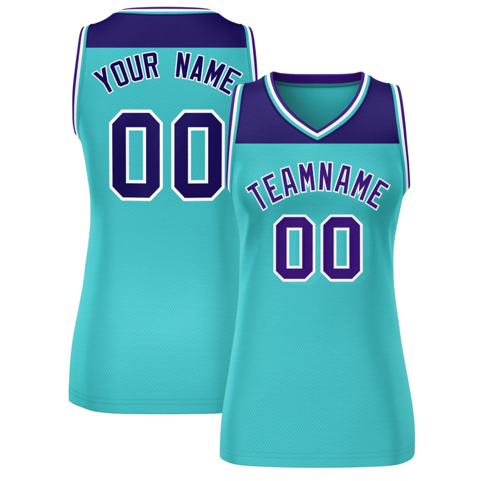 Custom Purple Aqua Color Block Fashion Tops Mesh Basketball Jersey For Women