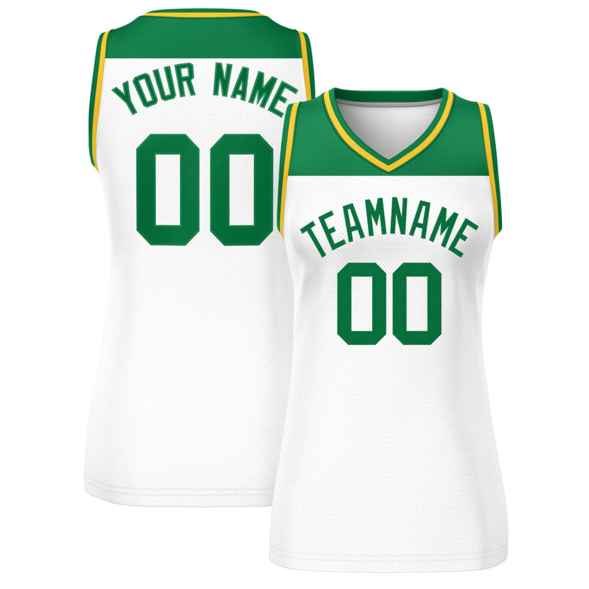 Custom Kelly Green White Color Block Fashion Tops Mesh Basketball Jersey For Women