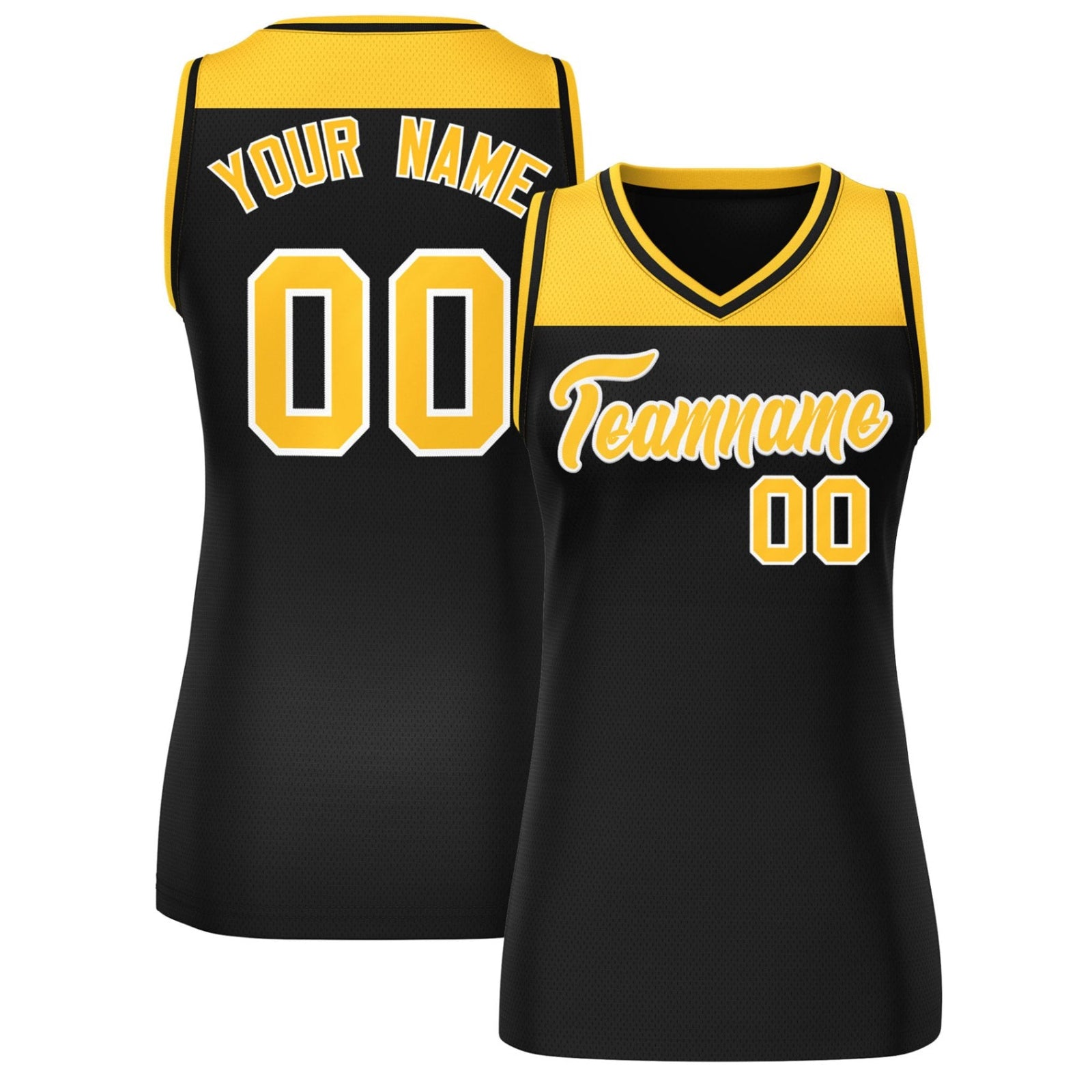 Custom Gold Black Color Block Fashion Tops Mesh Basketball Jersey For Women