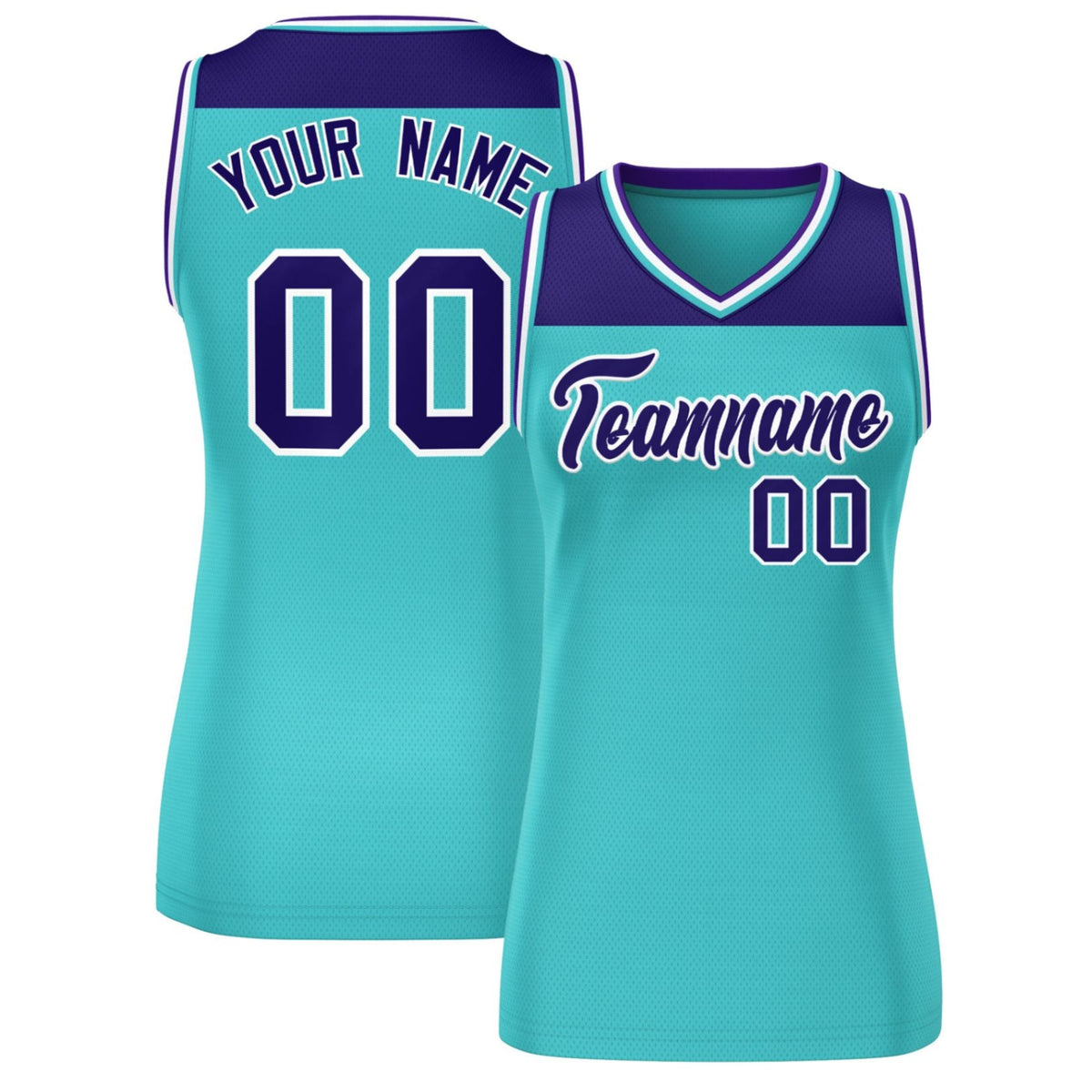 Custom Purple Aqua Color Block Fashion Tops Mesh Basketball Jersey For Women