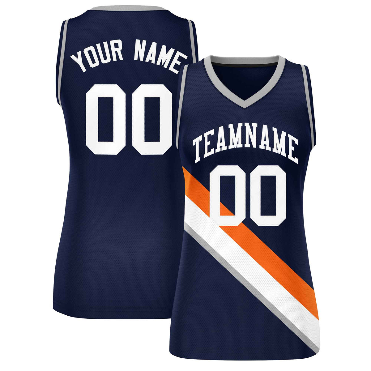 Custom Navy Gray-Navy Thick Slash Fashion Tops Mesh Basketball Jersey For Women