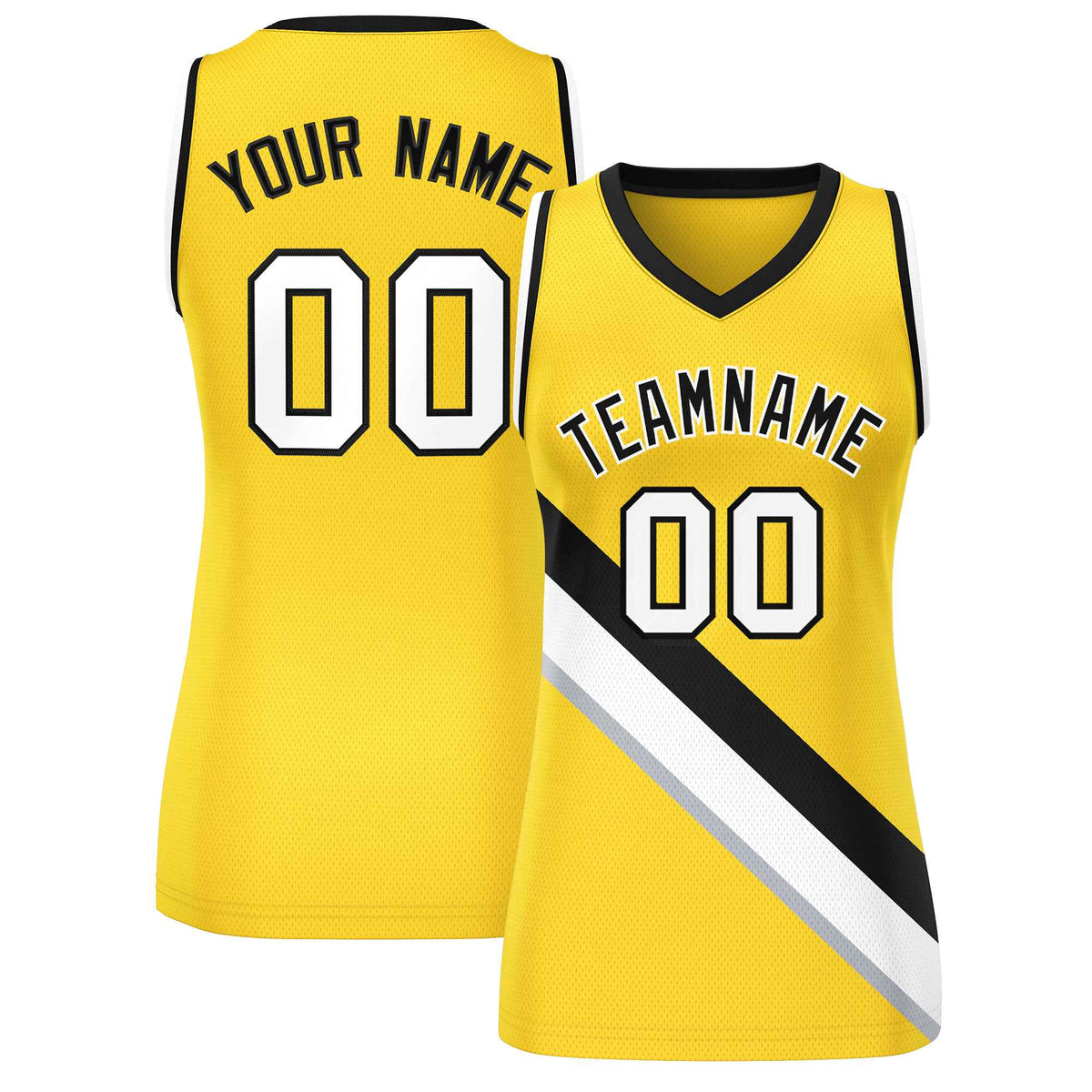 Custom Gold Black-White Thick Slash Fashion Tops Mesh Basketball Jersey For Women