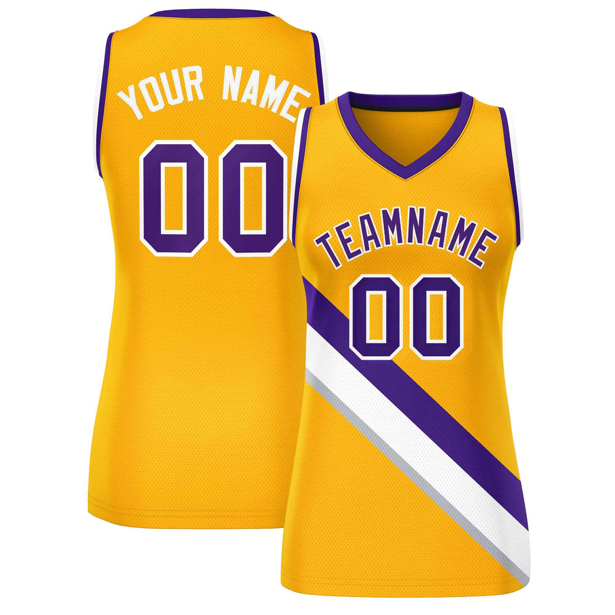 Custom Yellow Purple-White Thick Slash Fashion Tops Mesh Basketball Jersey For Women
