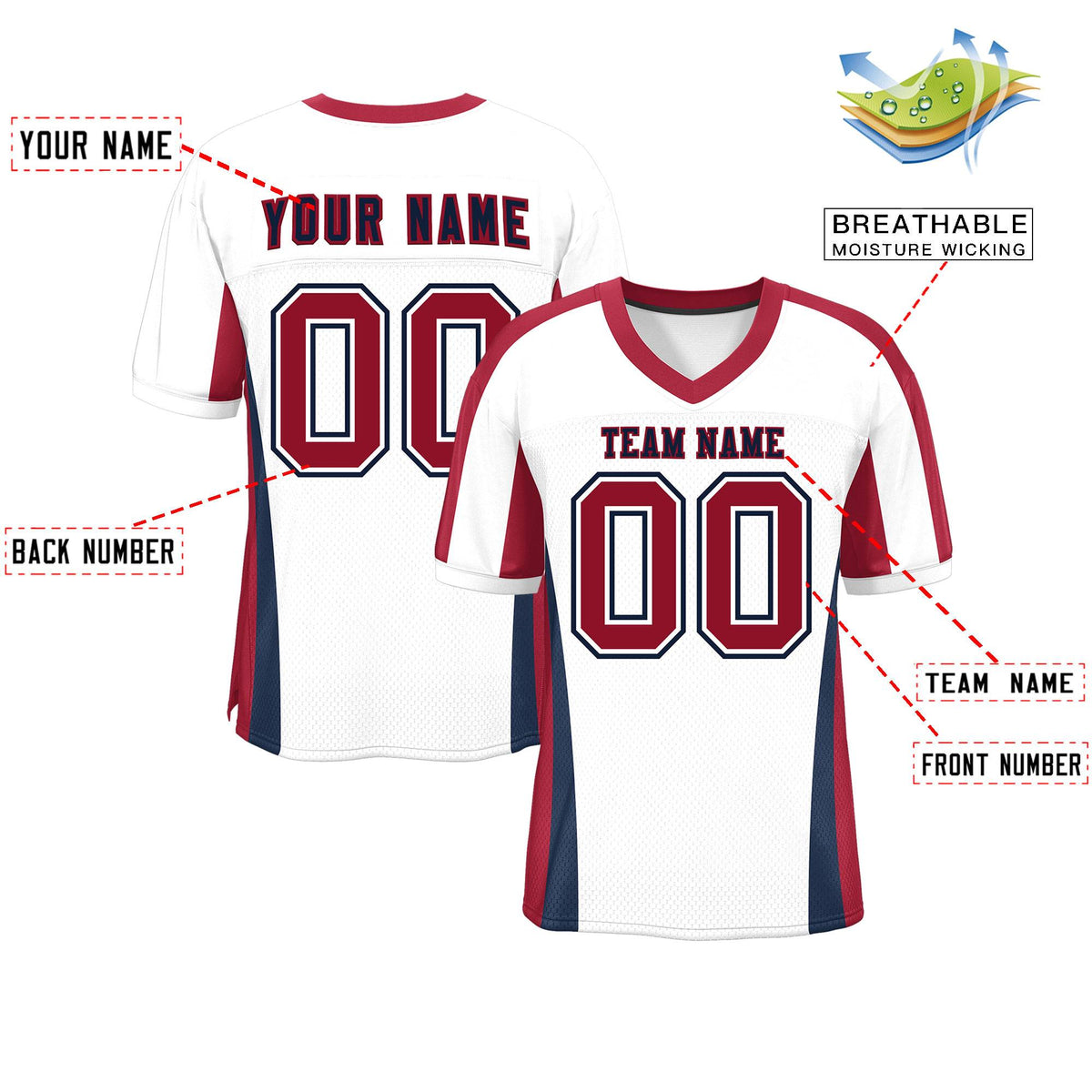 Custom White Color Block Mesh Authentic Football Jersey
