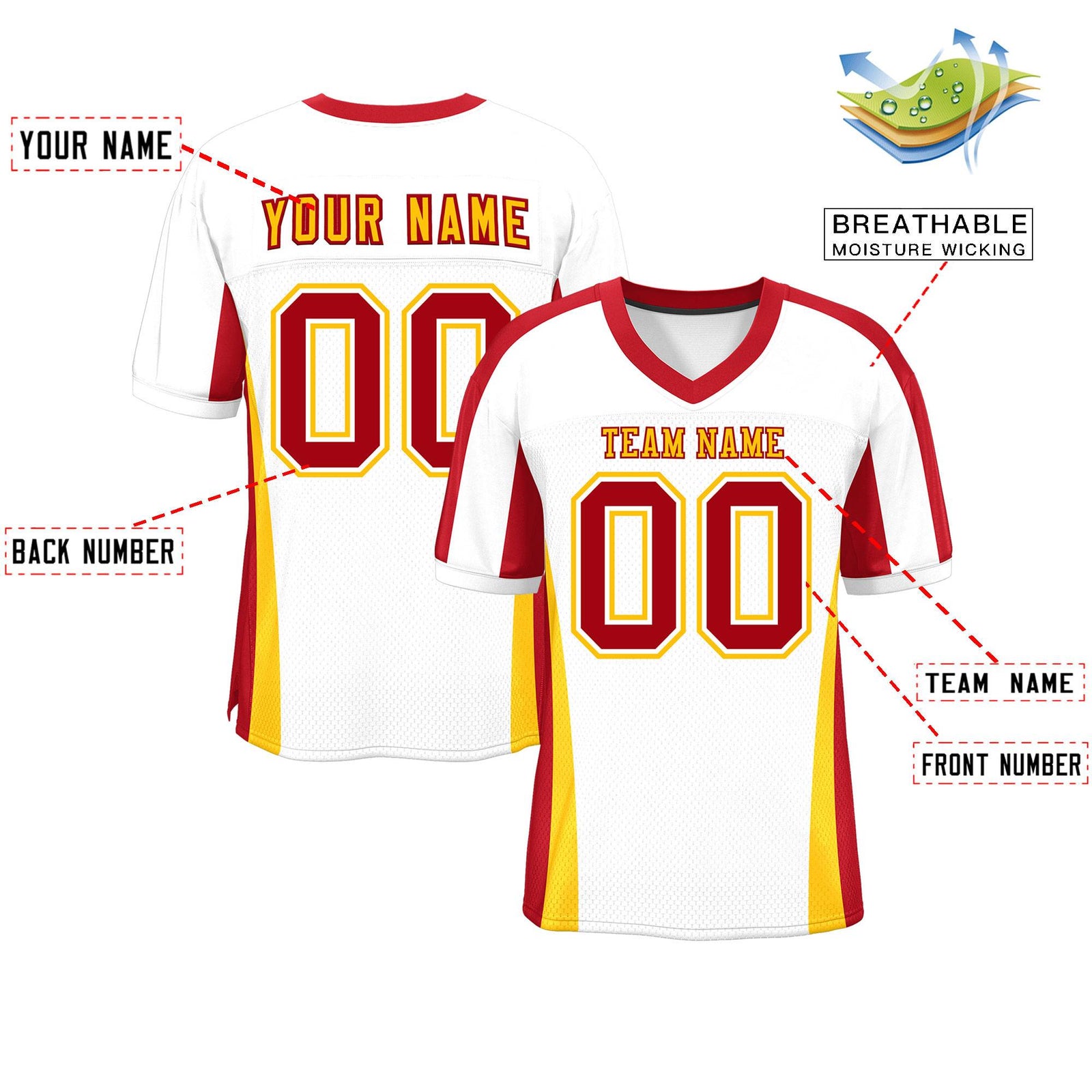 Custom White Color Block Mesh Authentic Football Jersey