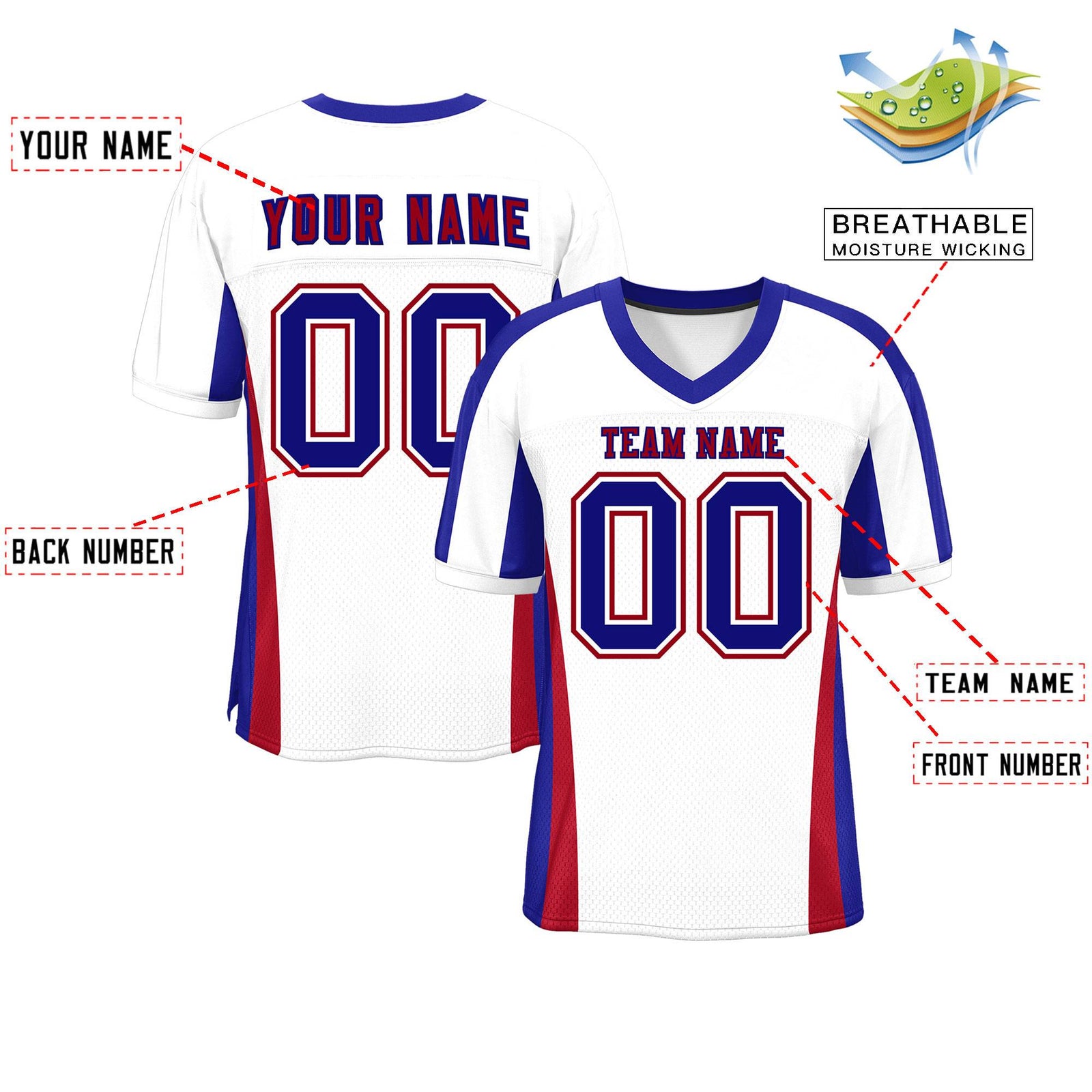Custom White Color Block Mesh Authentic Football Jersey