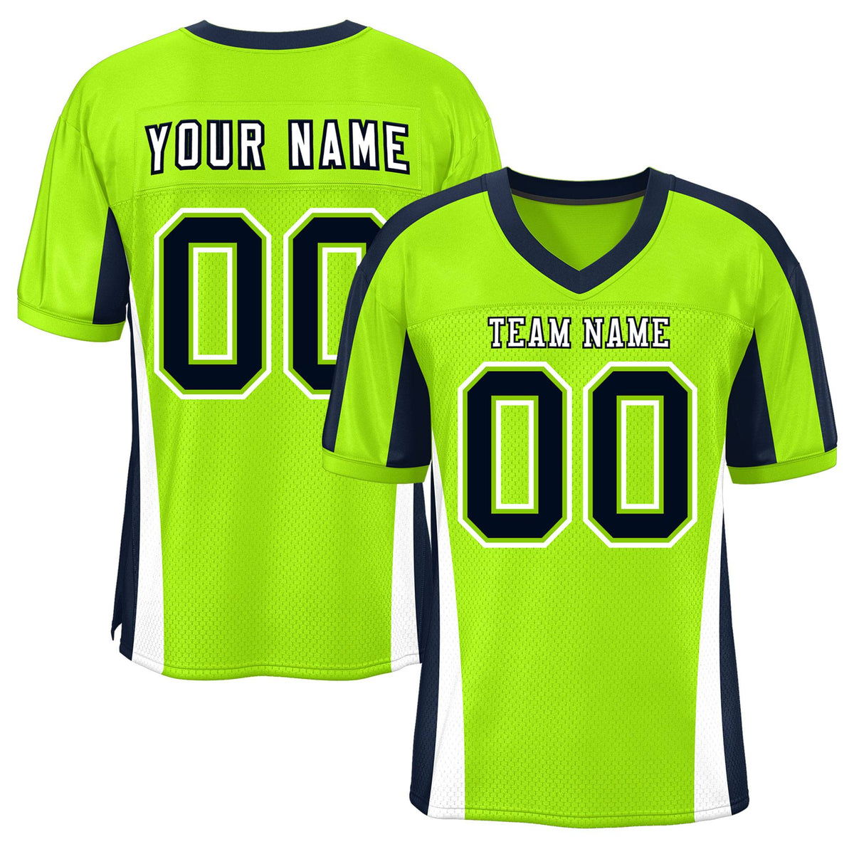 Custom Neon Green Color Block Mesh Authentic Football Jersey