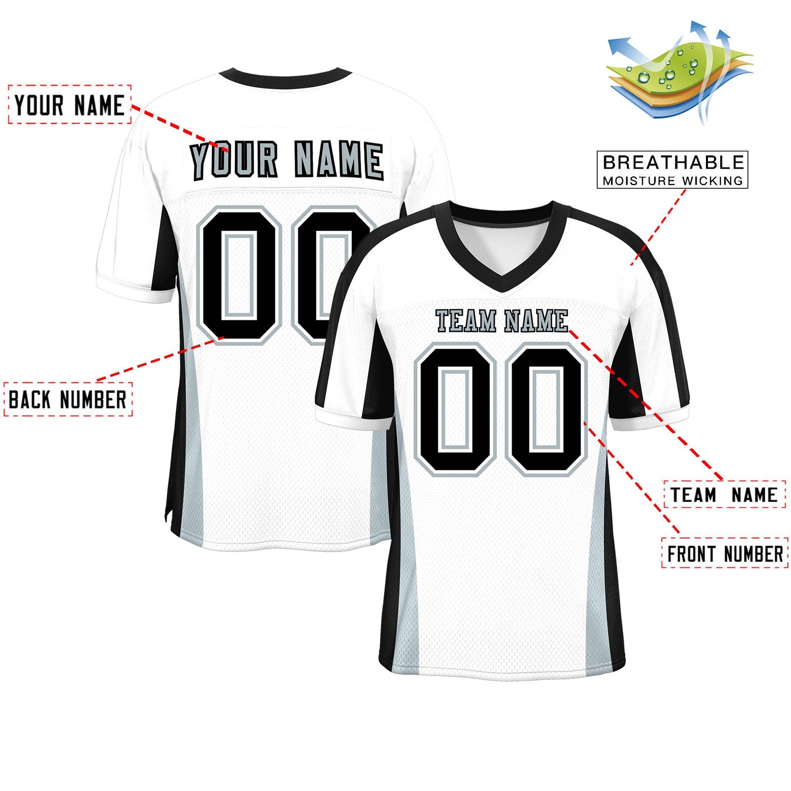 Custom White Color Block Mesh Authentic Football Jersey