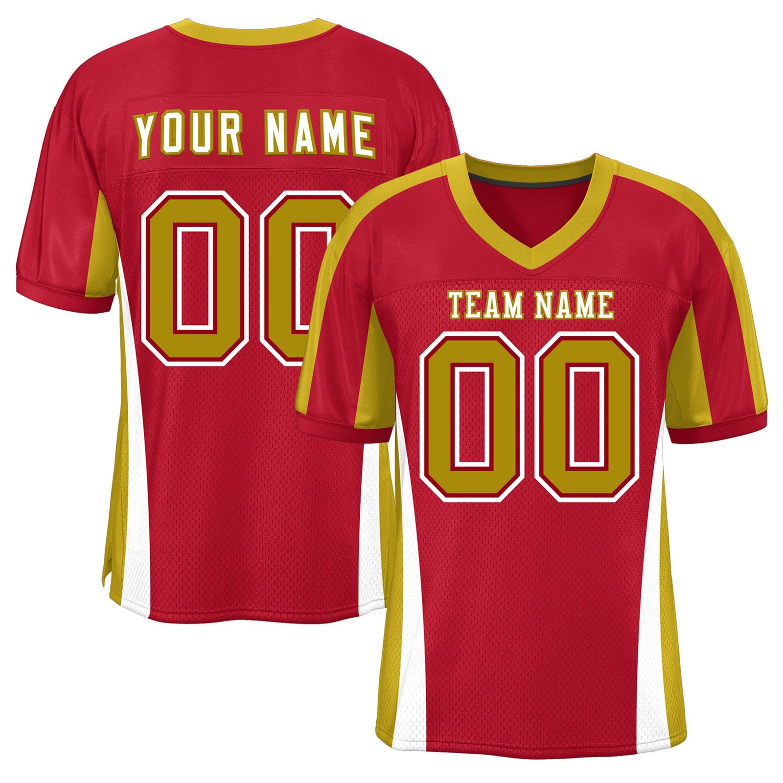 Custom Red Color Block Mesh Authentic Football Jersey