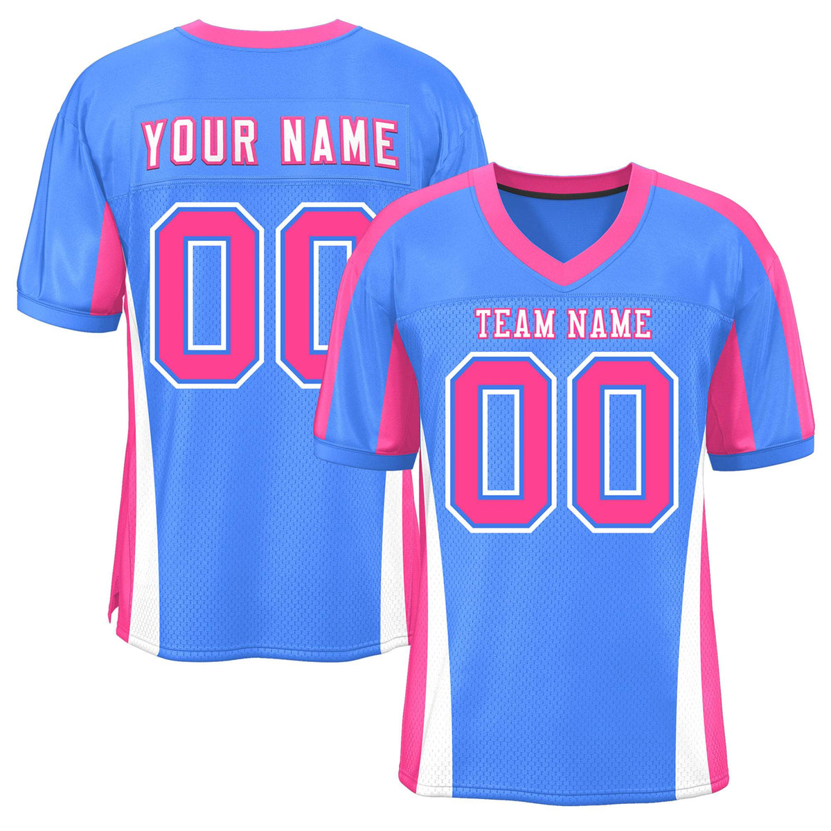 Custom Powder Blue Color Block Mesh Authentic Football Jersey