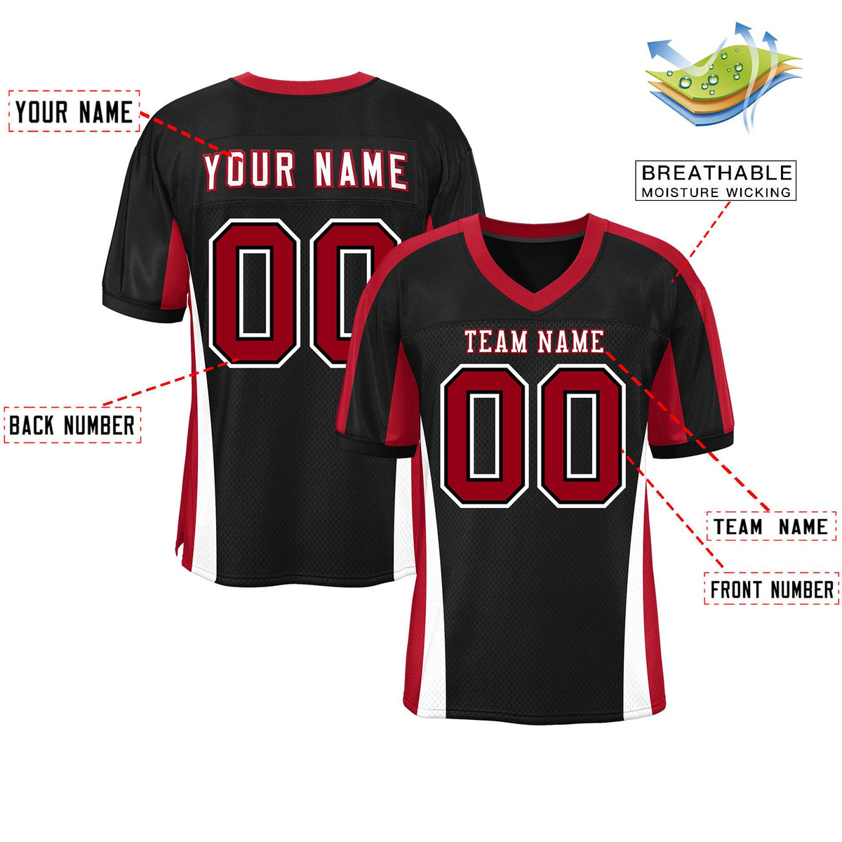 Custom Black Color Block Mesh Authentic Football Jersey