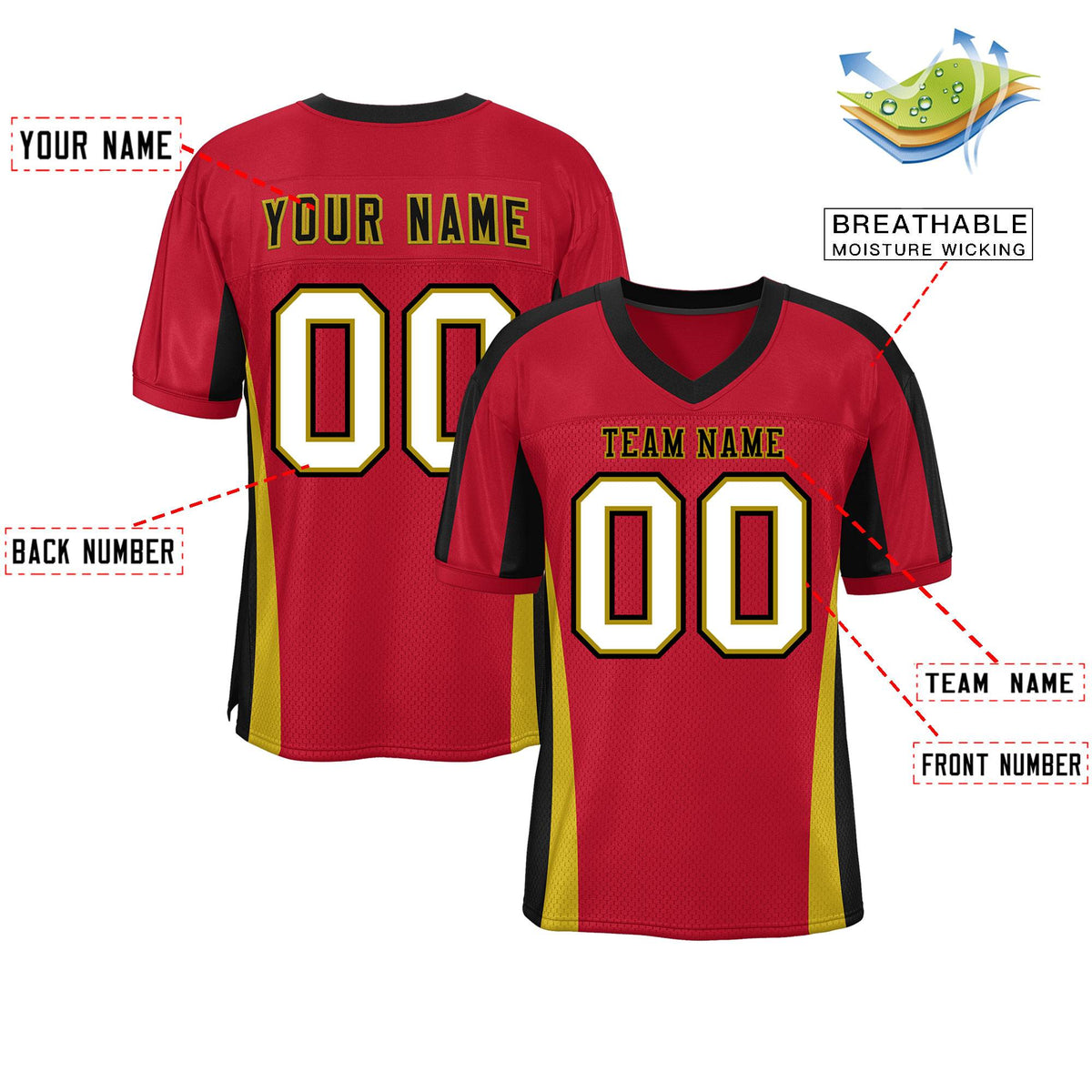 Custom Red Color Block Mesh Authentic Football Jersey