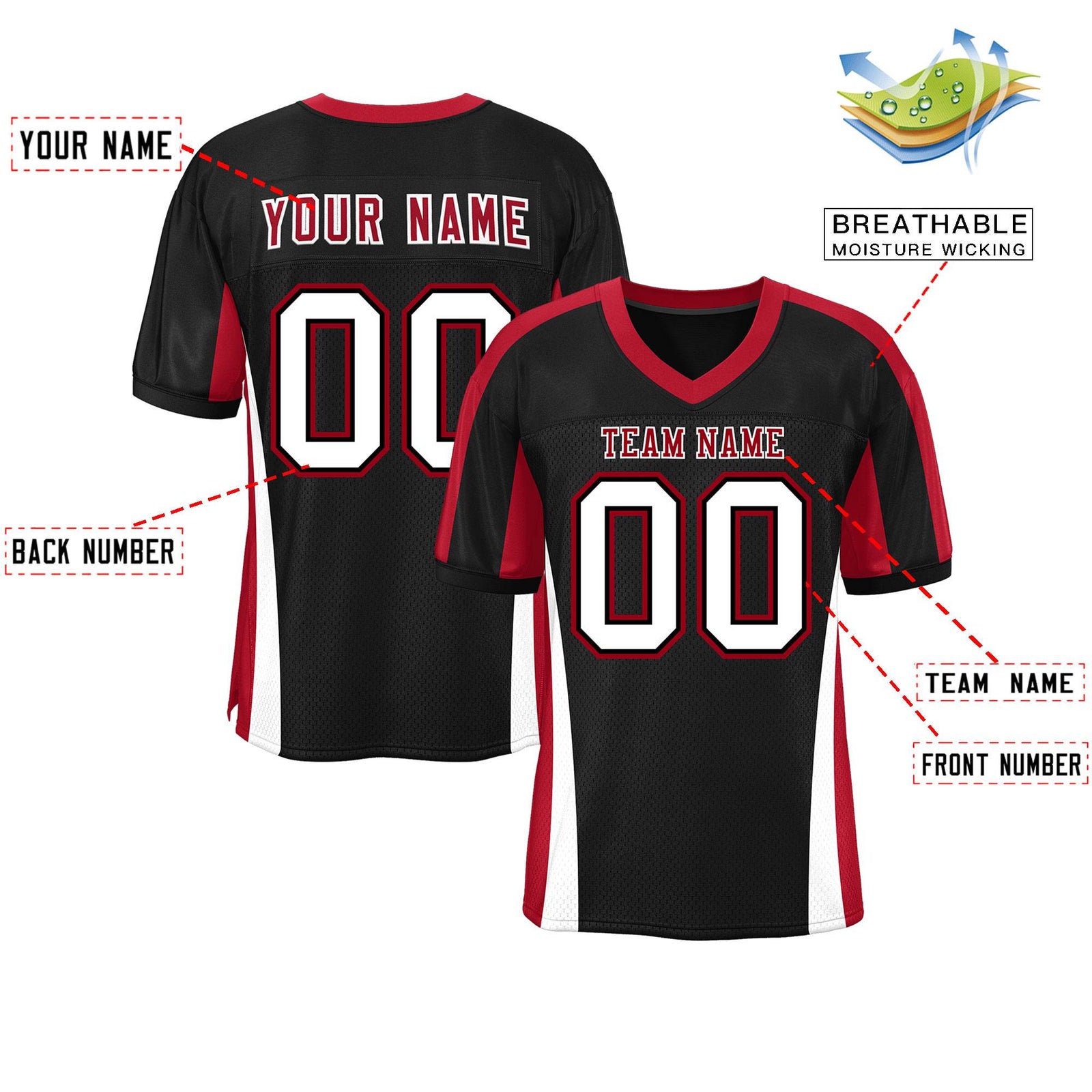 Custom Black Color Block Mesh Authentic Football Jersey
