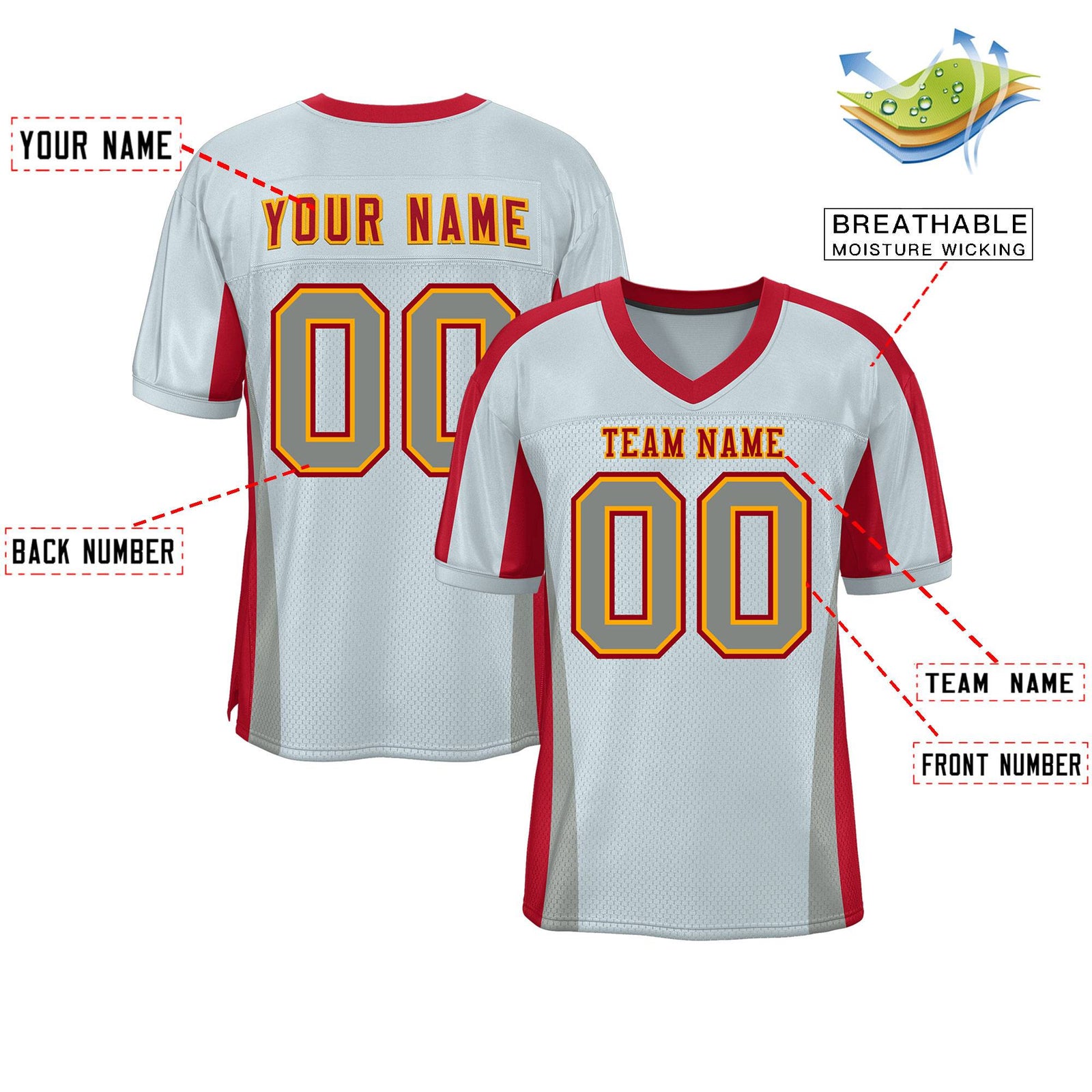 Custom Gray Color Block Mesh Authentic Football Jersey