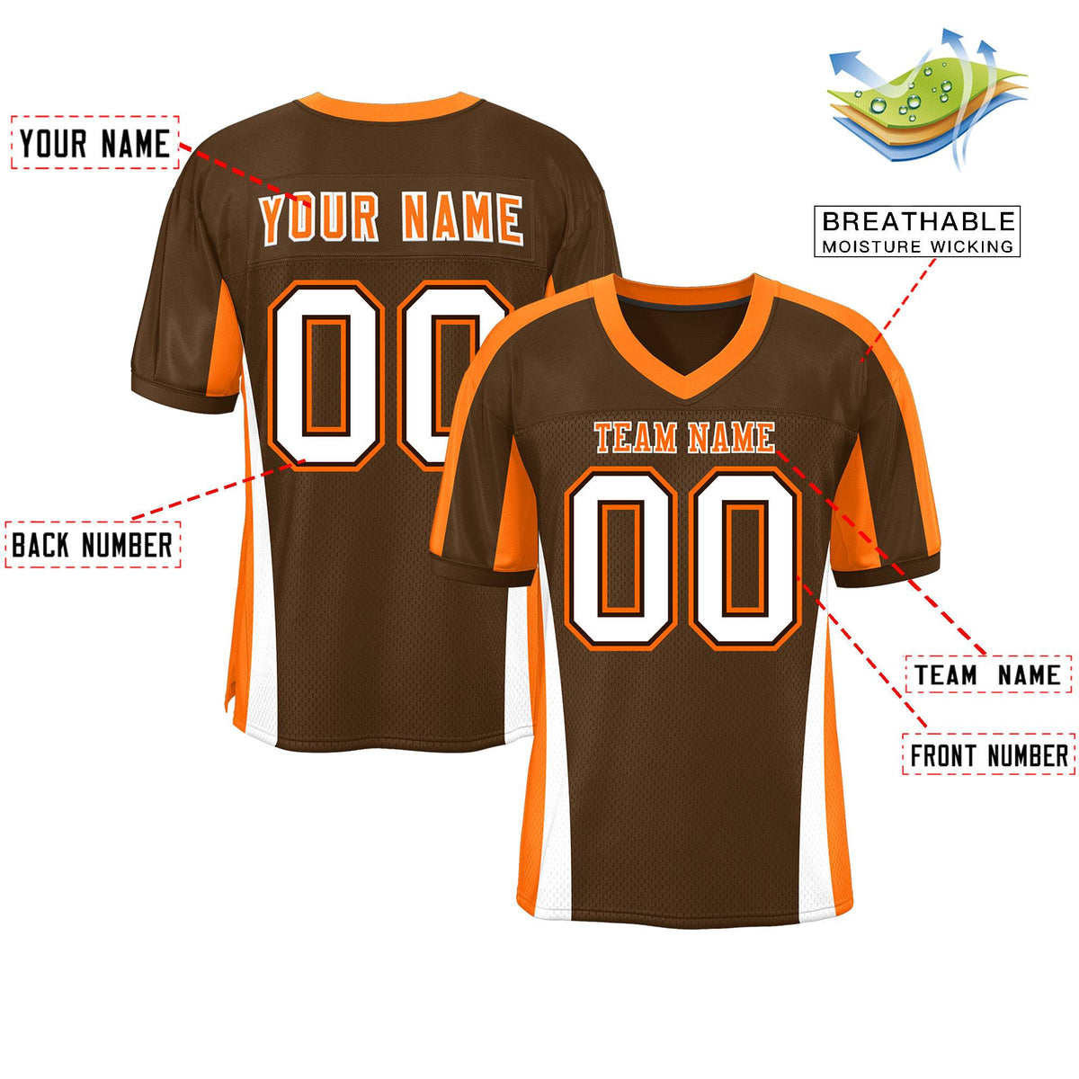Custom Brown Color Block Mesh Authentic Football Jersey