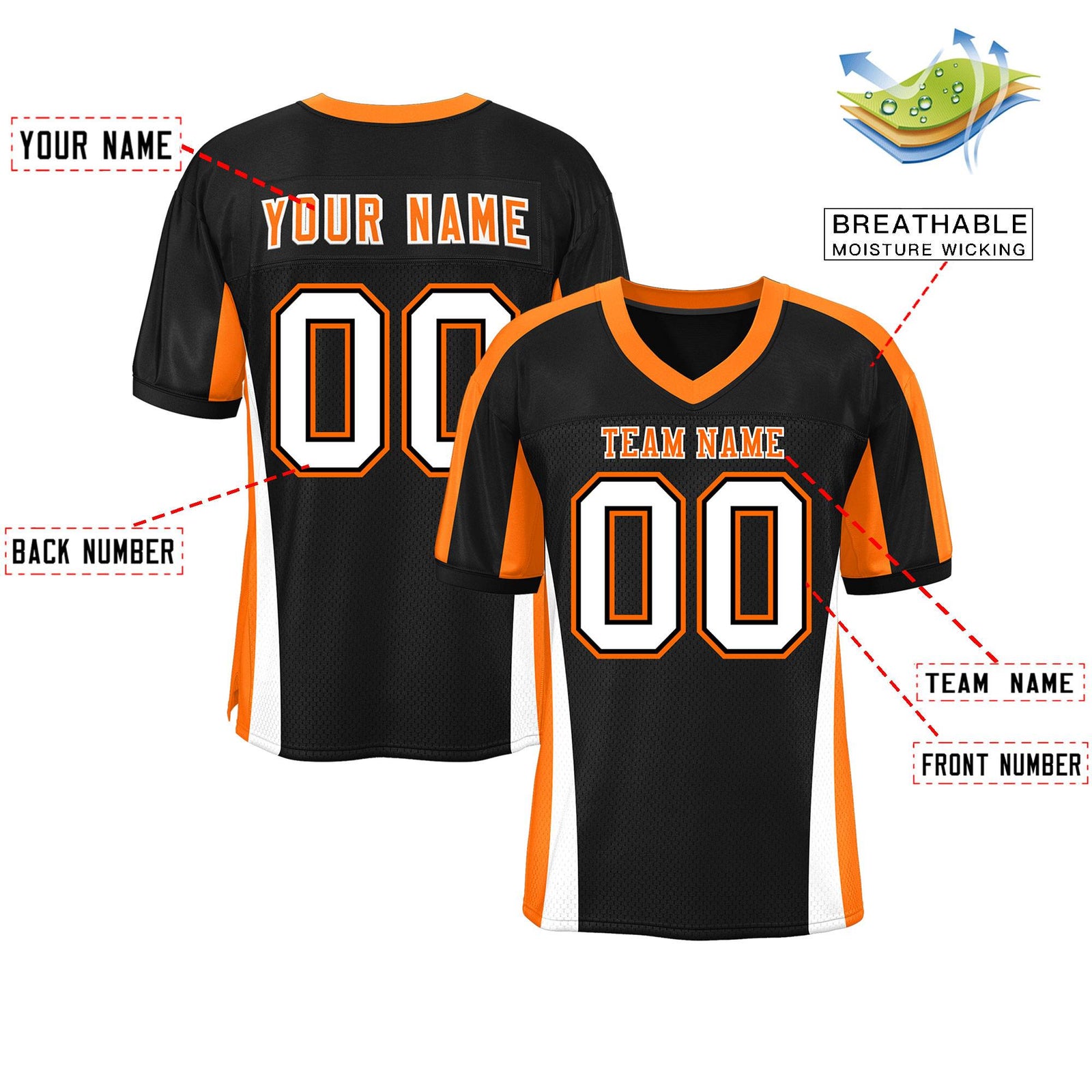 Custom Black Color Block Mesh Authentic Football Jersey