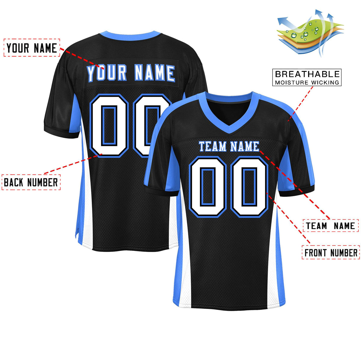 Custom Black Color Block Mesh Authentic Football Jersey
