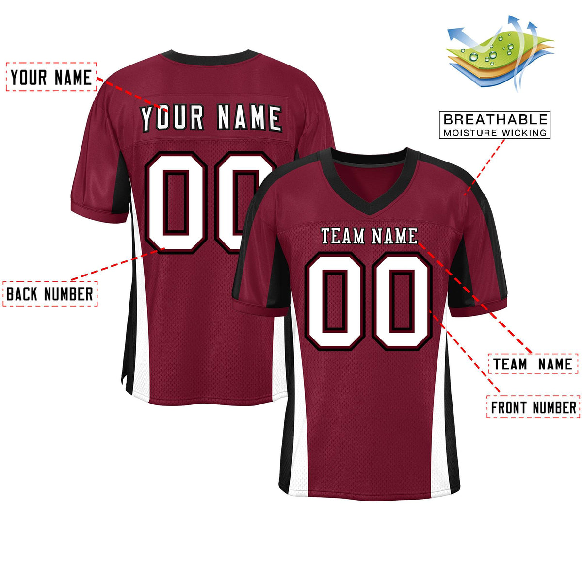 Custom Cardinal Color Block Mesh Authentic Football Jersey