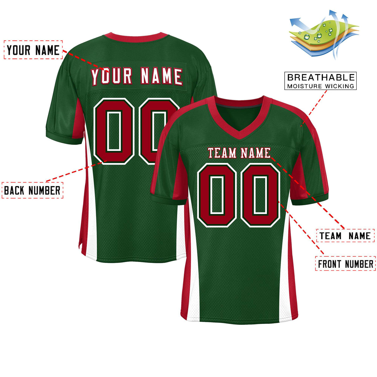 Custom Green Color Block Mesh Authentic Football Jersey
