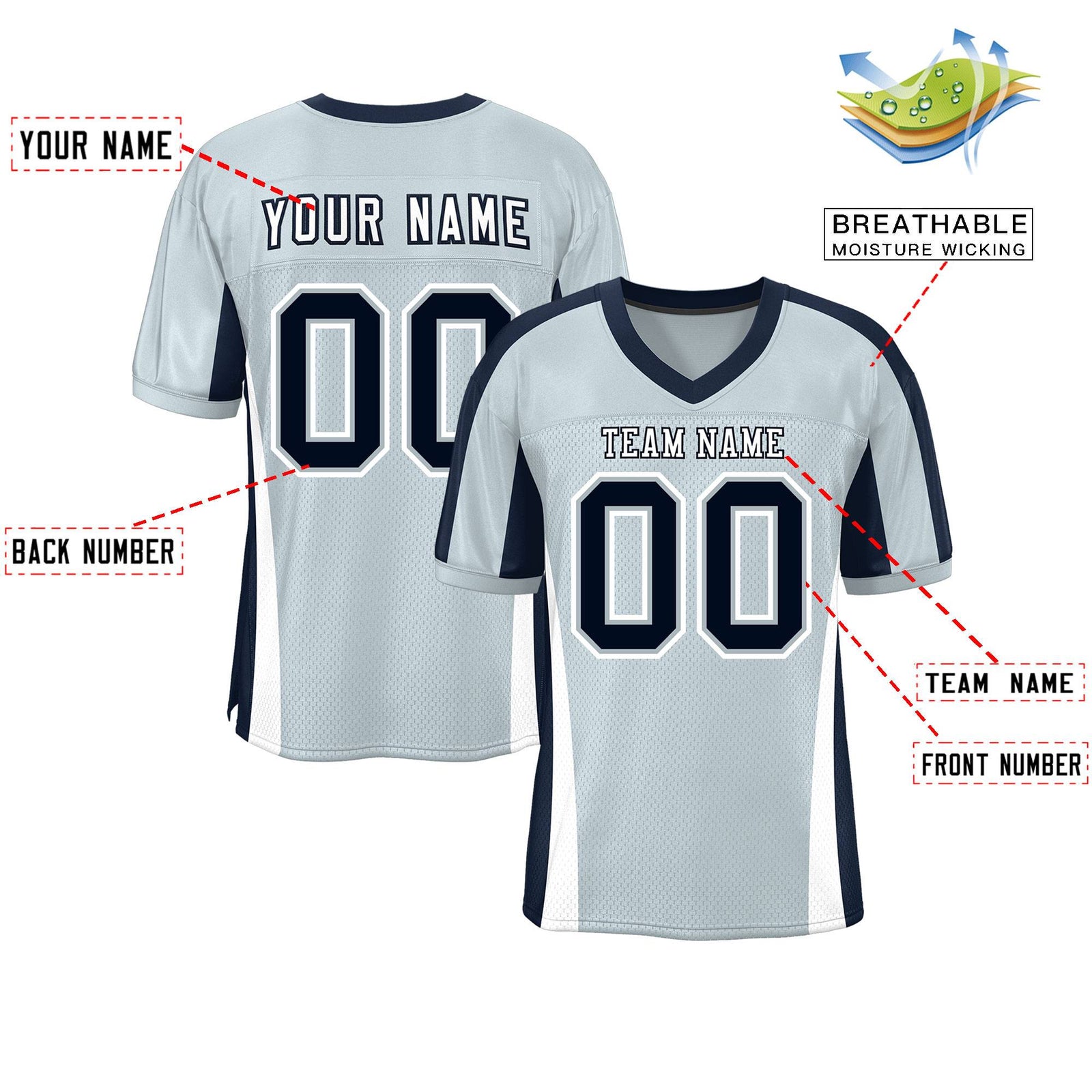 Custom Gray Color Block Mesh Authentic Football Jersey