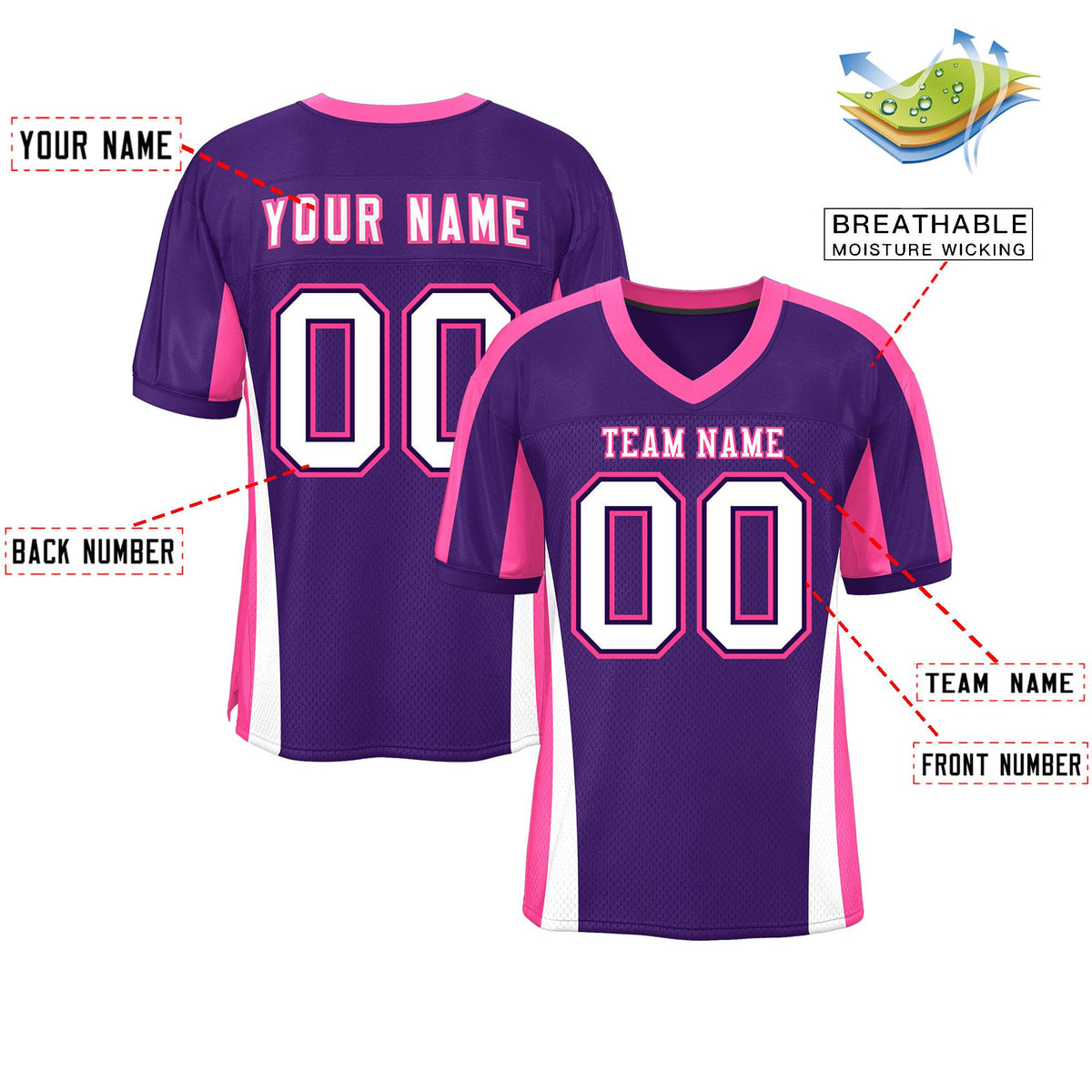 Custom Purple Color Block Mesh Authentic Football Jersey