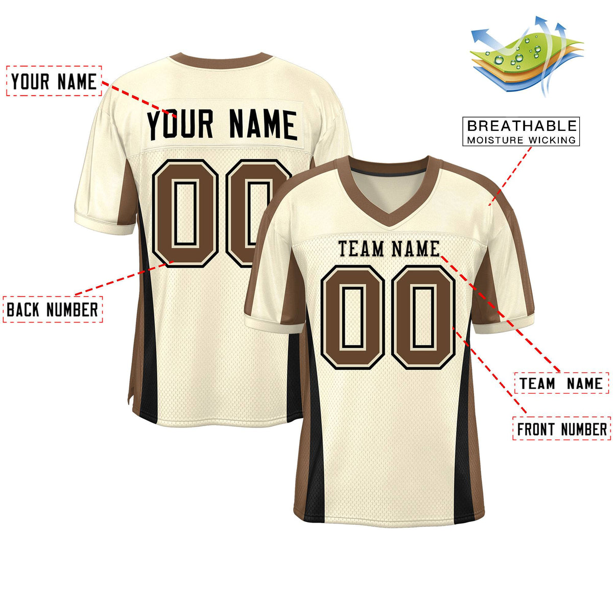 Custom Cream Color Block Mesh Authentic Football Jersey