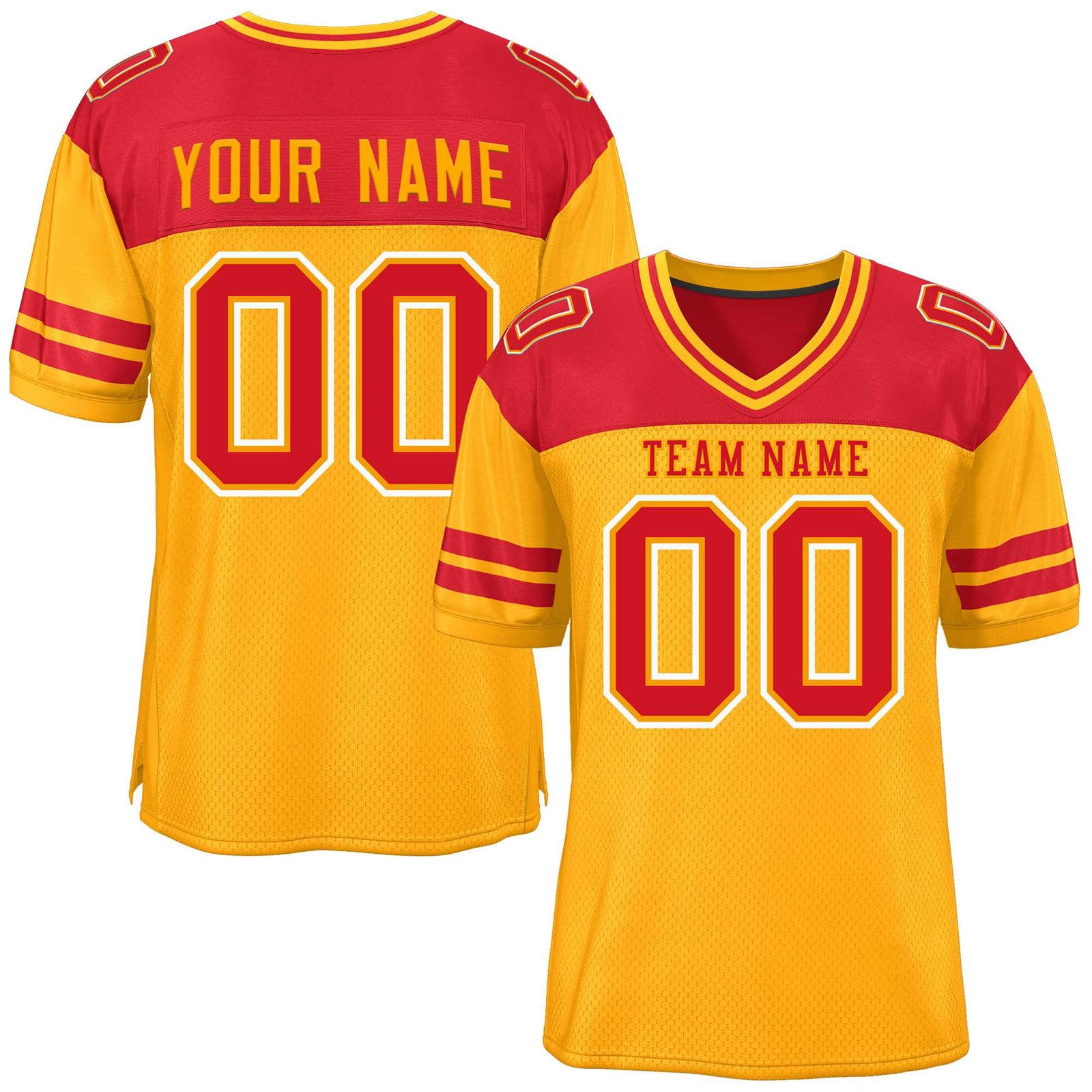 Custom Yellow Red Personalized Color Block Authentic Football Jersey