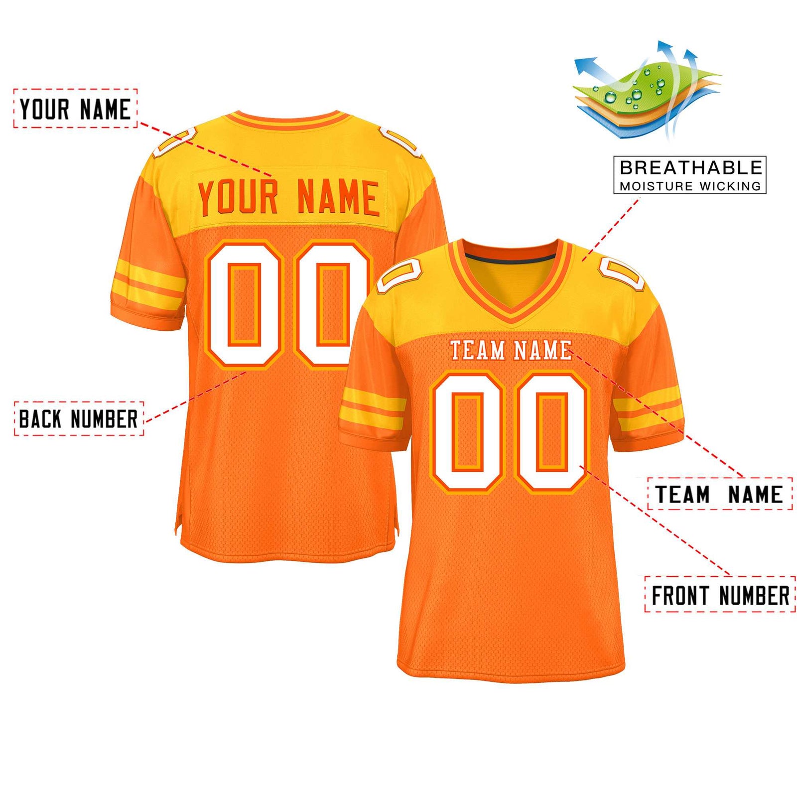 Custom Orange Yellow Personalized Color Block Authentic Football Jersey