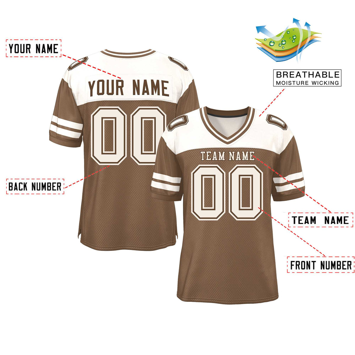 Custom Light Brown Cream Personalized Color Block Authentic Football Jersey