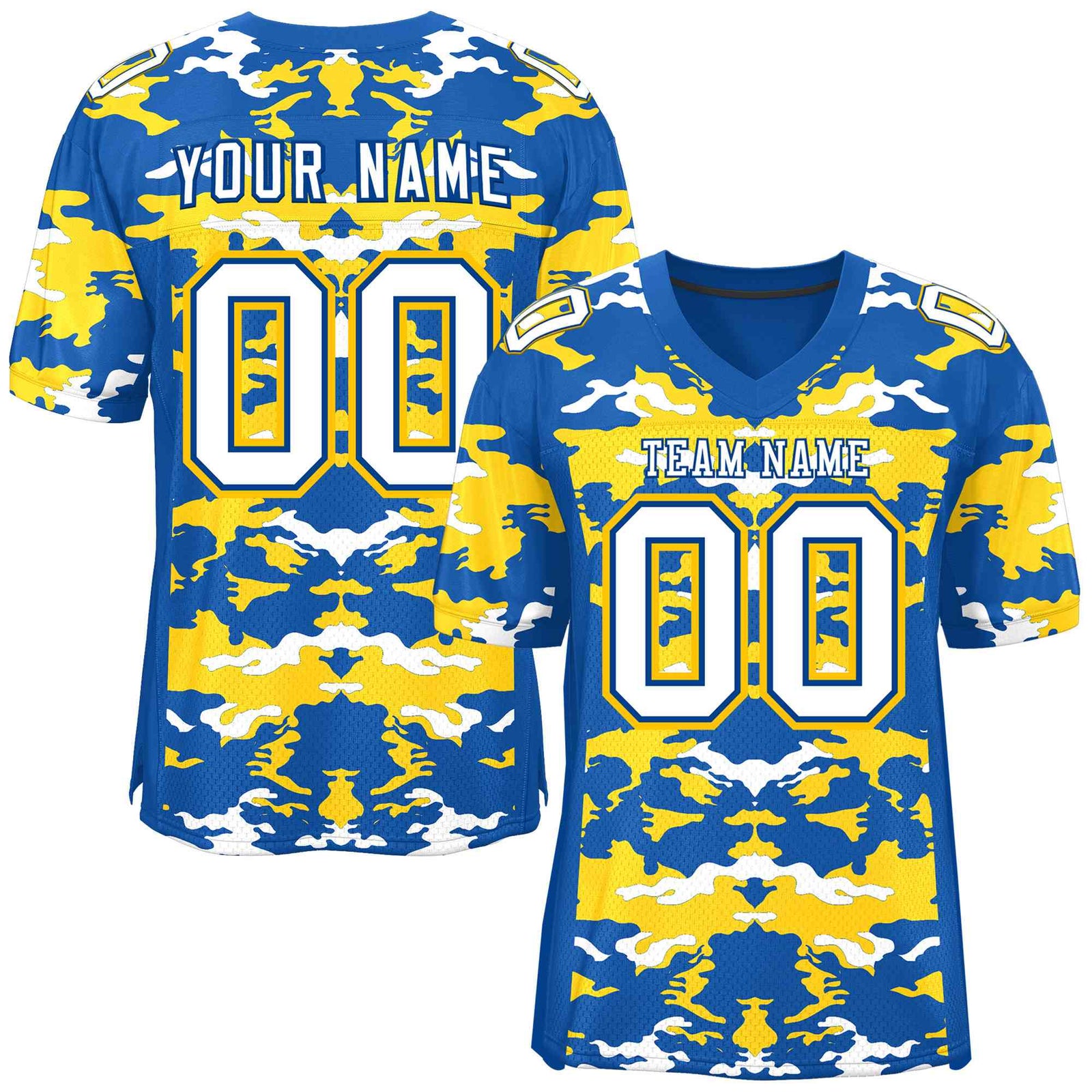 Custom Royal Gold-White Personalized Camo Authentic Football Jersey