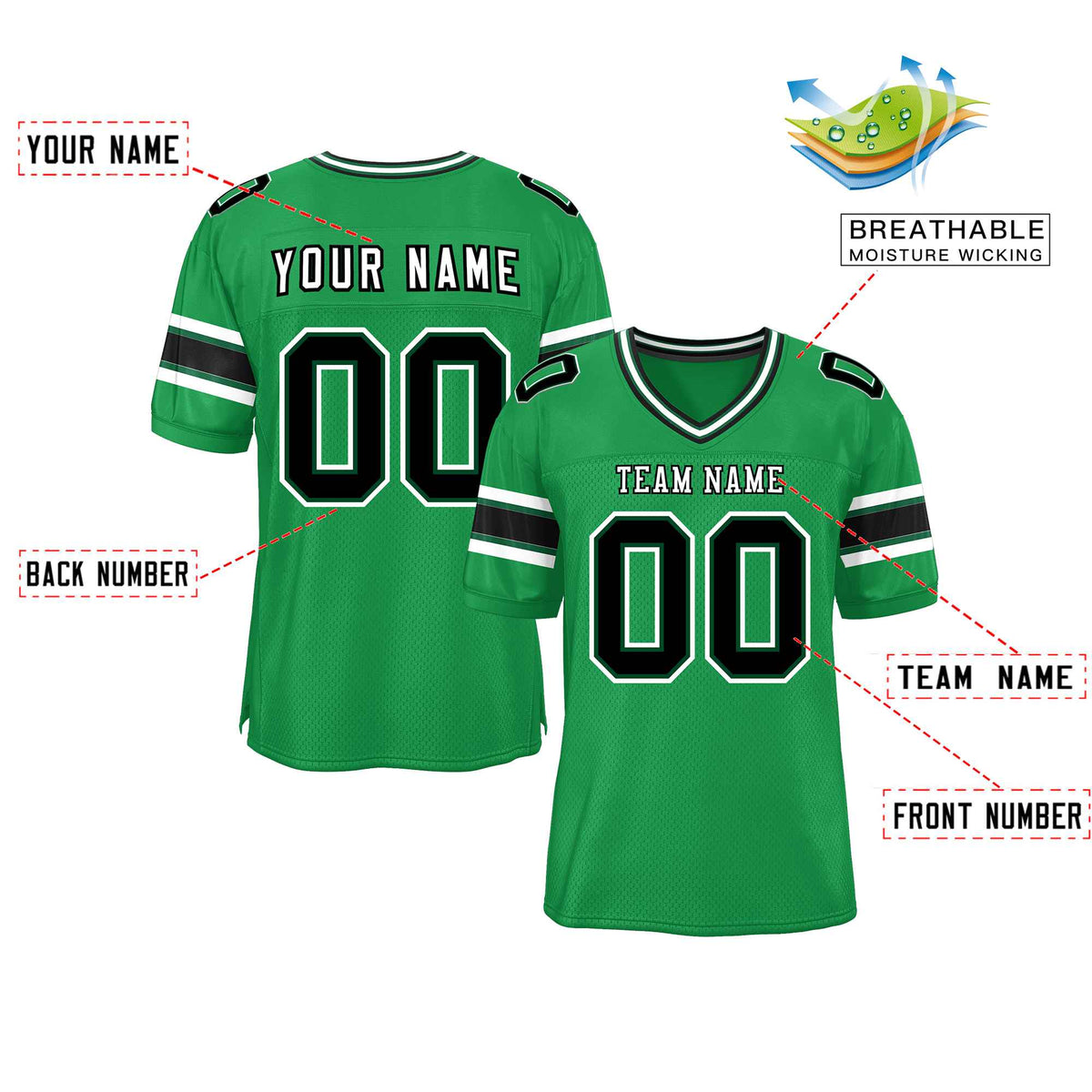 Custom Kelly Green Personalized Classic Authentic Football Jersey