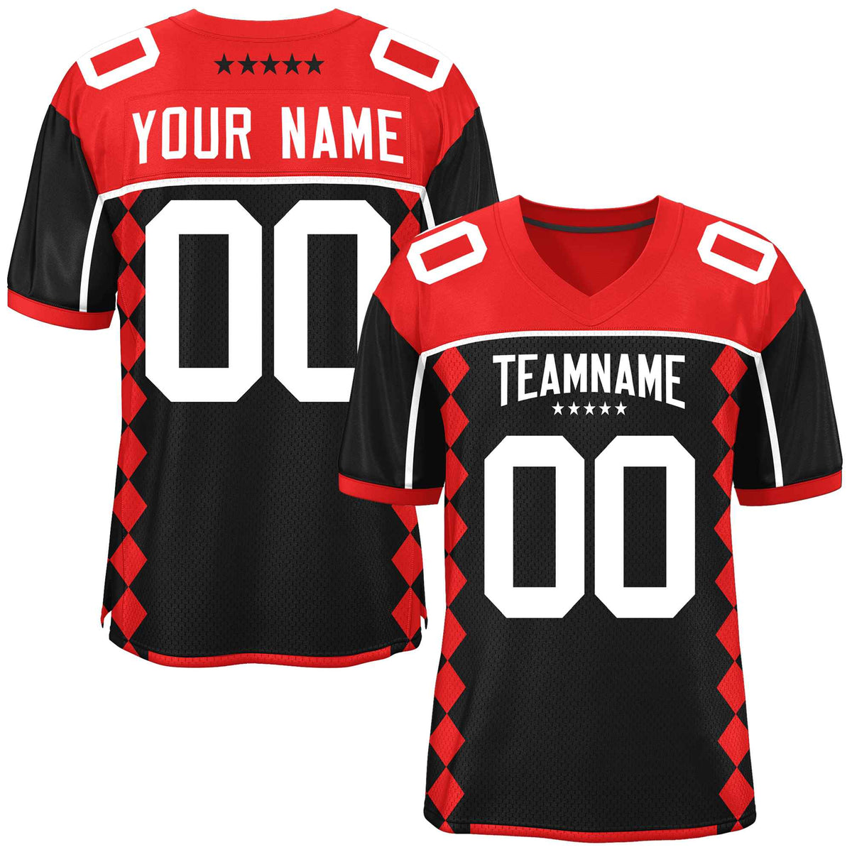 Custom Red Black Raglan Sleeves Side Blocks Pattern Authentic Football Jersey