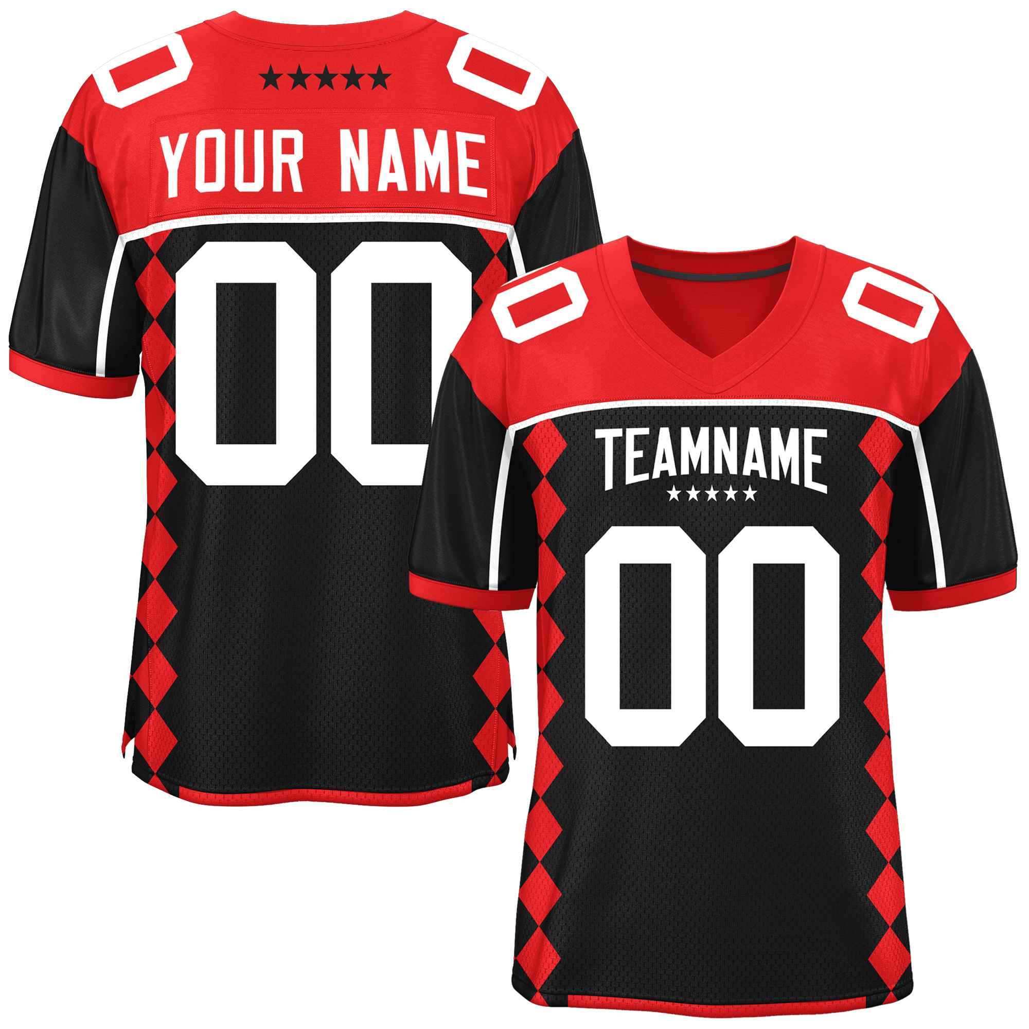 Custom Red Black Raglan Sleeves Side Blocks Pattern Authentic Football Jersey