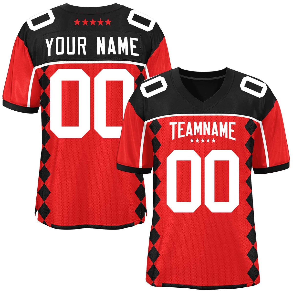 Custom Black Red Raglan Sleeves Side Blocks Pattern Authentic Football Jersey