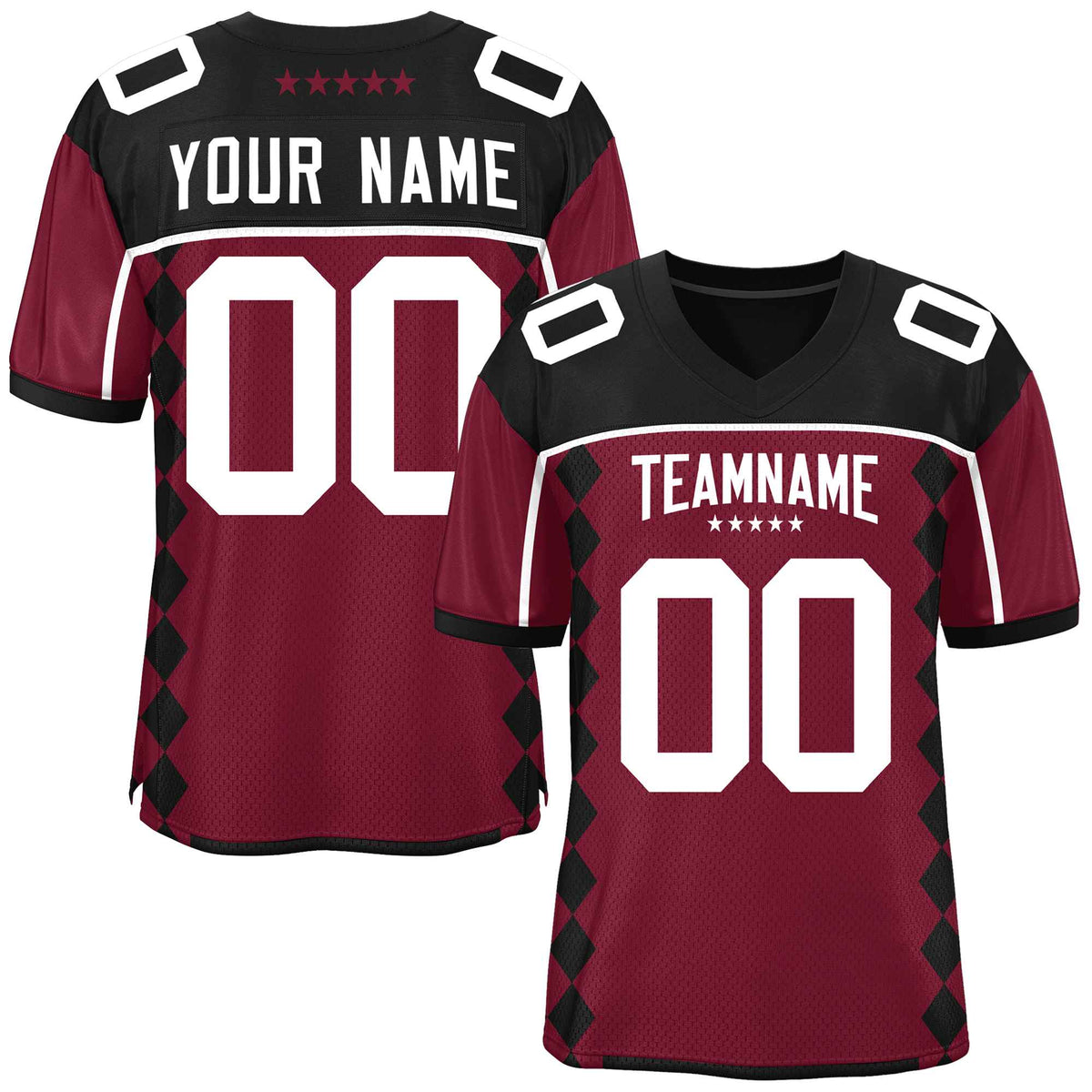 Custom Black Cardinal Raglan Sleeves Side Blocks Pattern Authentic Football Jersey