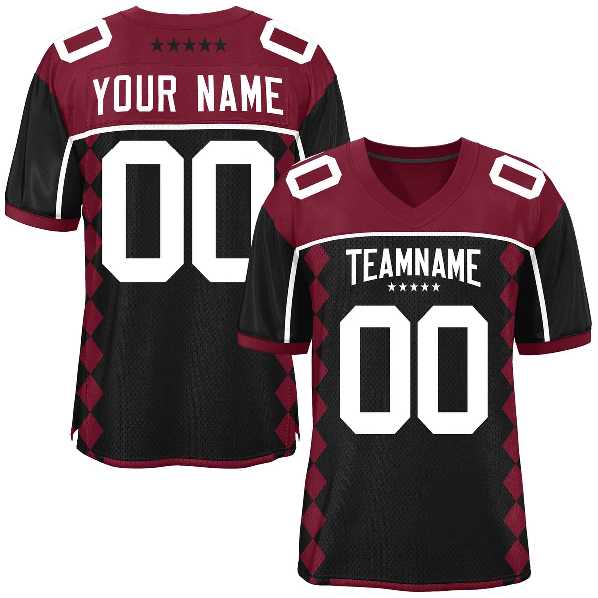 Custom Cardinal Black Raglan Sleeves Side Blocks Pattern Authentic Football Jersey
