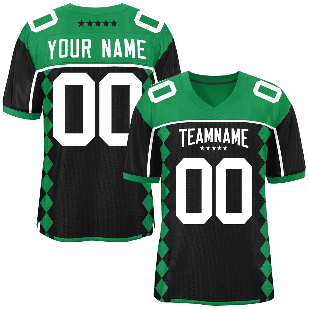 Custom Kelly Green Black Raglan Sleeves Side Blocks Pattern Authentic Football Jersey