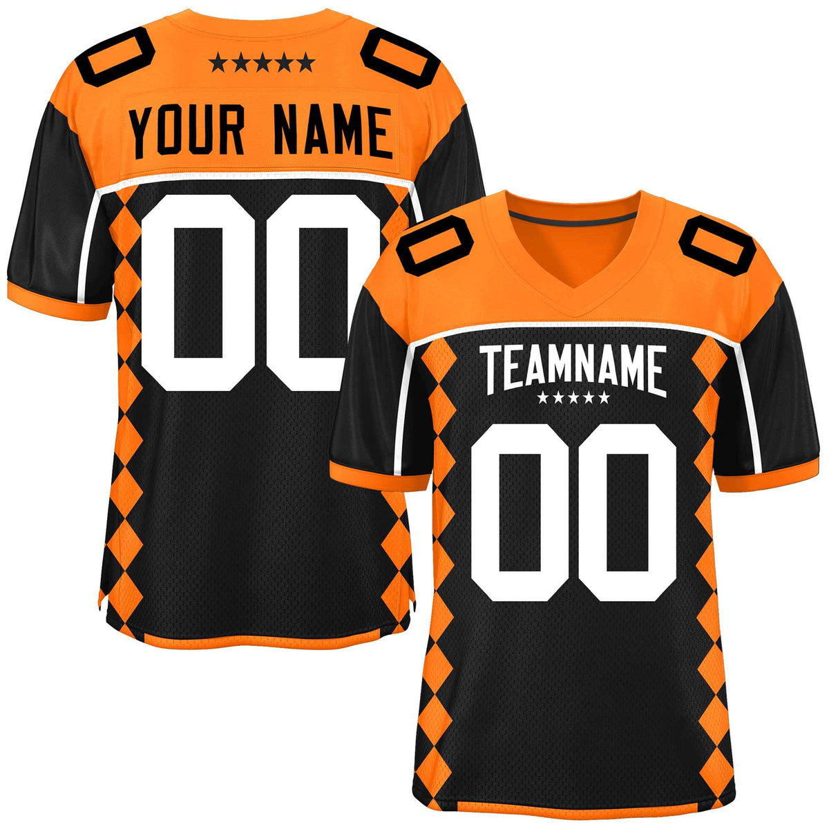 Custom Black Orange Raglan Sleeves Side Blocks Pattern Authentic Football Jersey