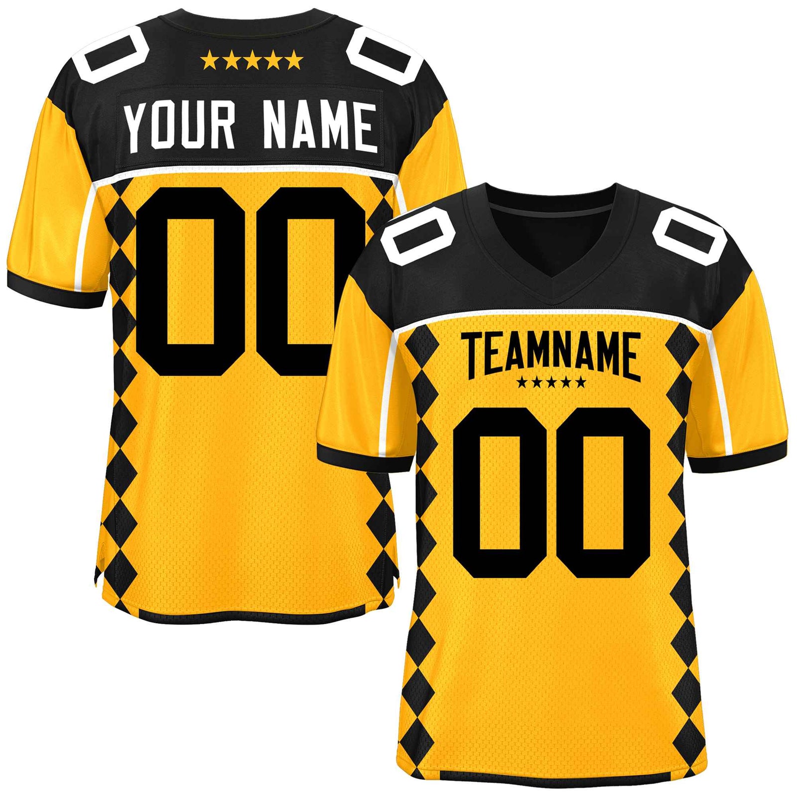 Custom Black Yellow Raglan Sleeves Side Blocks Pattern Authentic Football Jersey