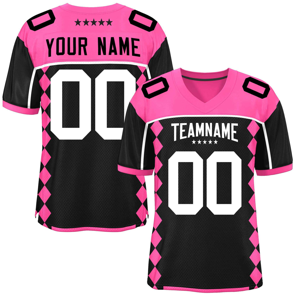 Custom Pink Black Raglan Sleeves Side Blocks Pattern Authentic Football Jersey