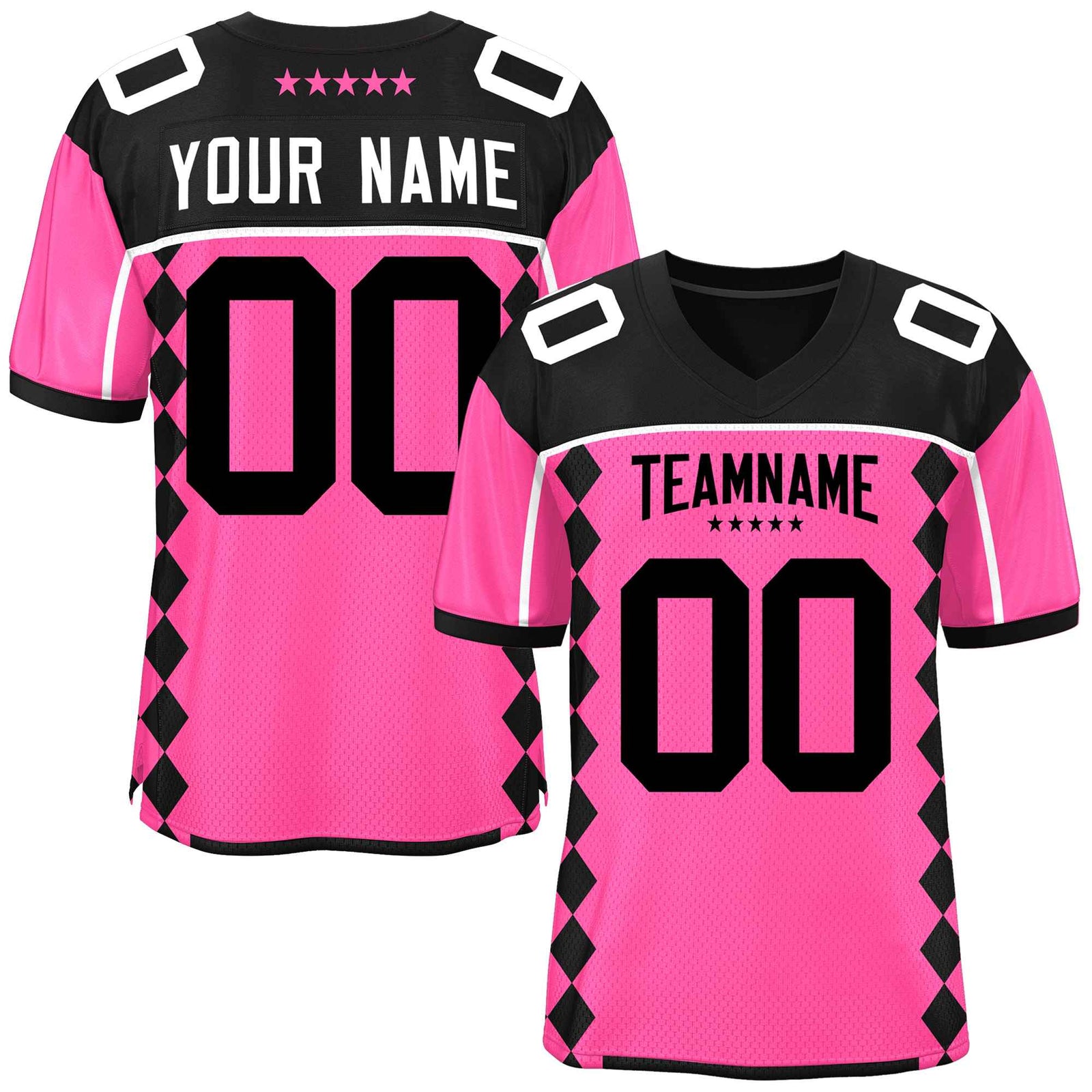 Custom Black Pink Raglan Sleeves Side Blocks Pattern Authentic Football Jersey