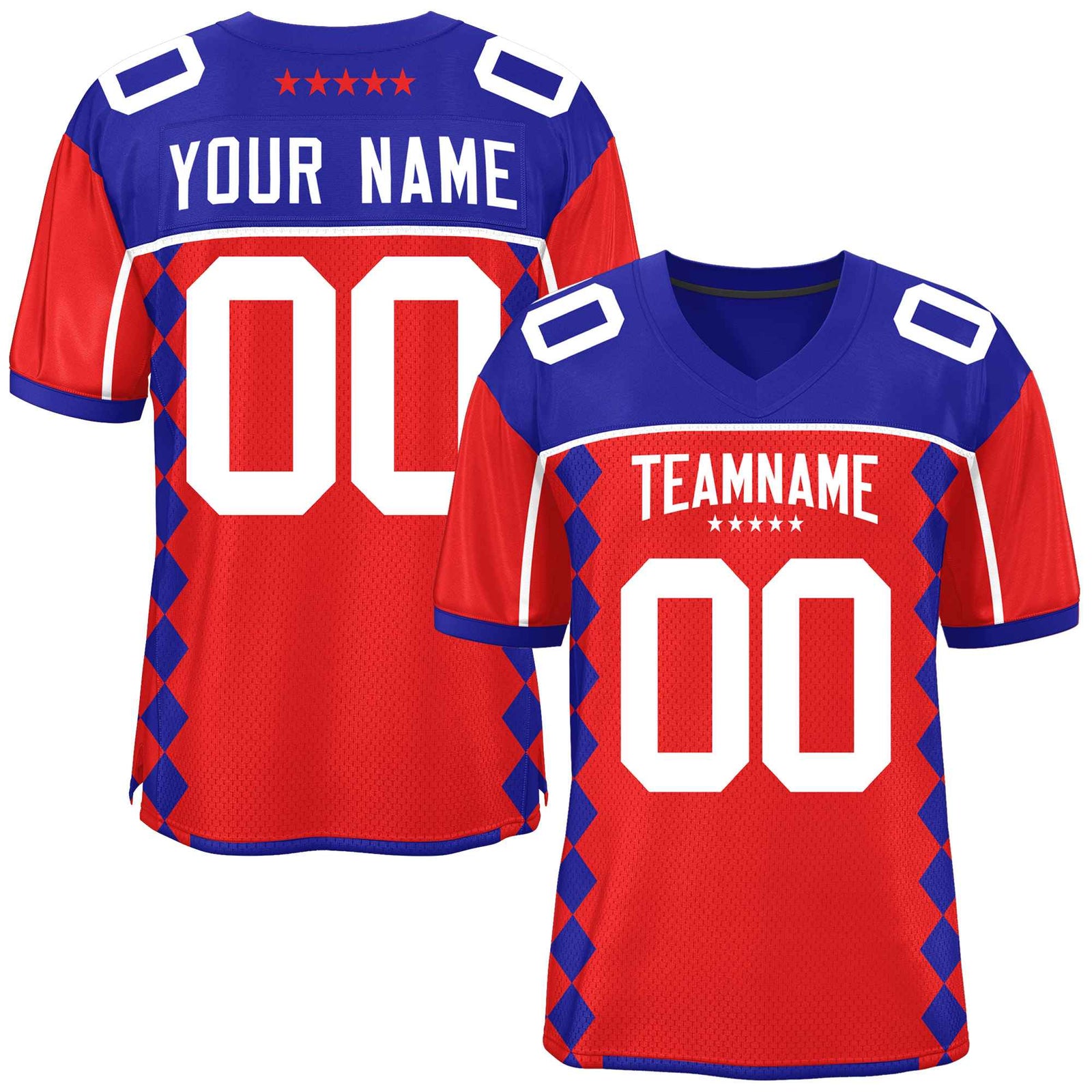 Custom Royal Red Raglan Sleeves Side Blocks Pattern Authentic Football Jersey