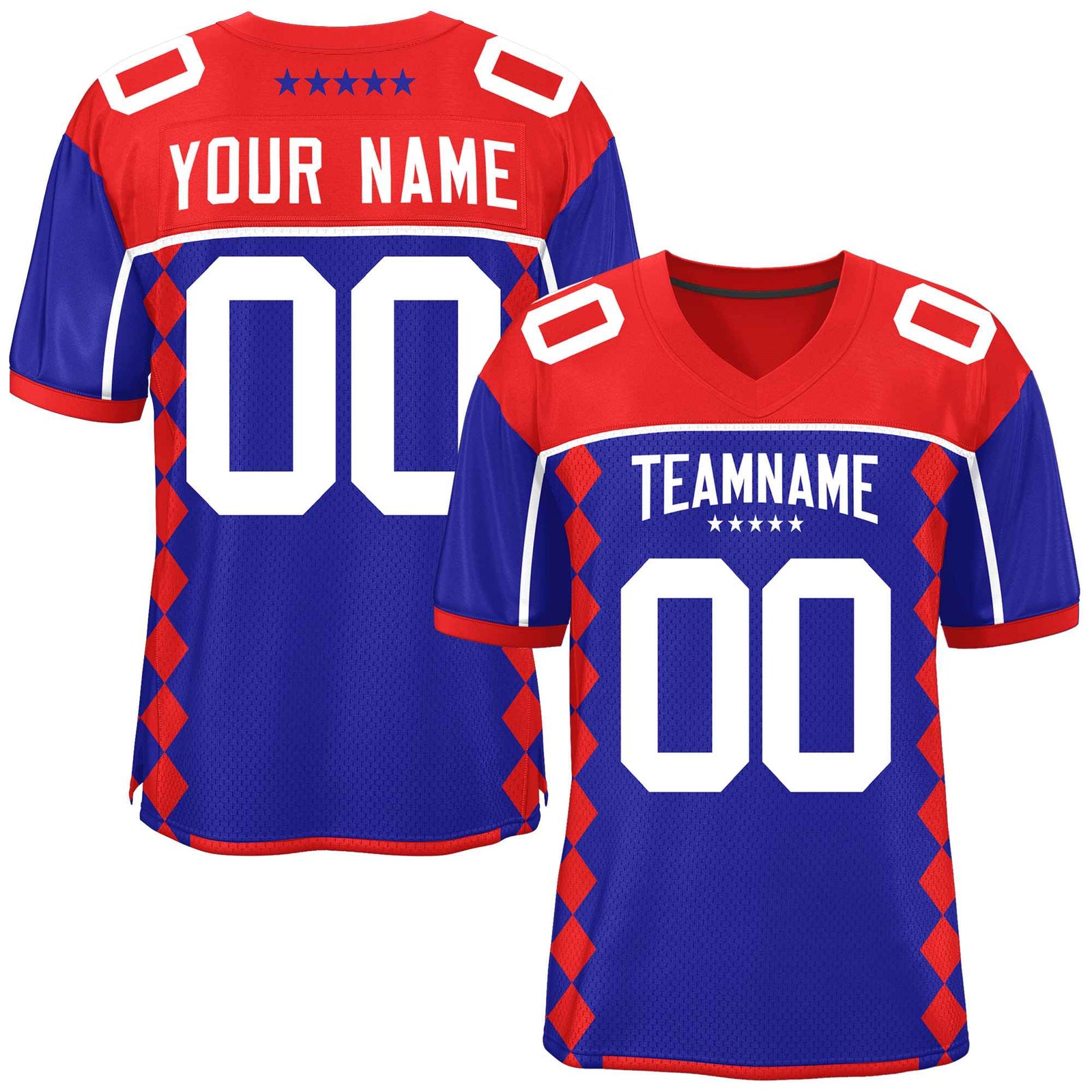 Custom Royal Red Raglan Sleeves Side Blocks Pattern Authentic Football Jersey