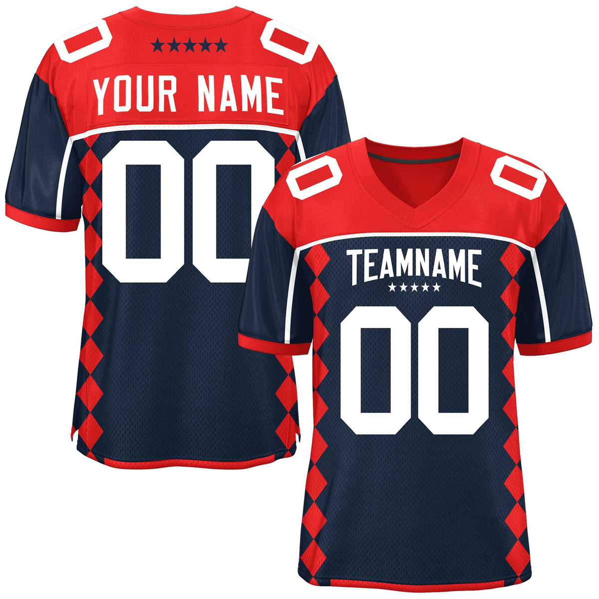 Custom Red Navy Raglan Sleeves Side Blocks Pattern Authentic Football Jersey
