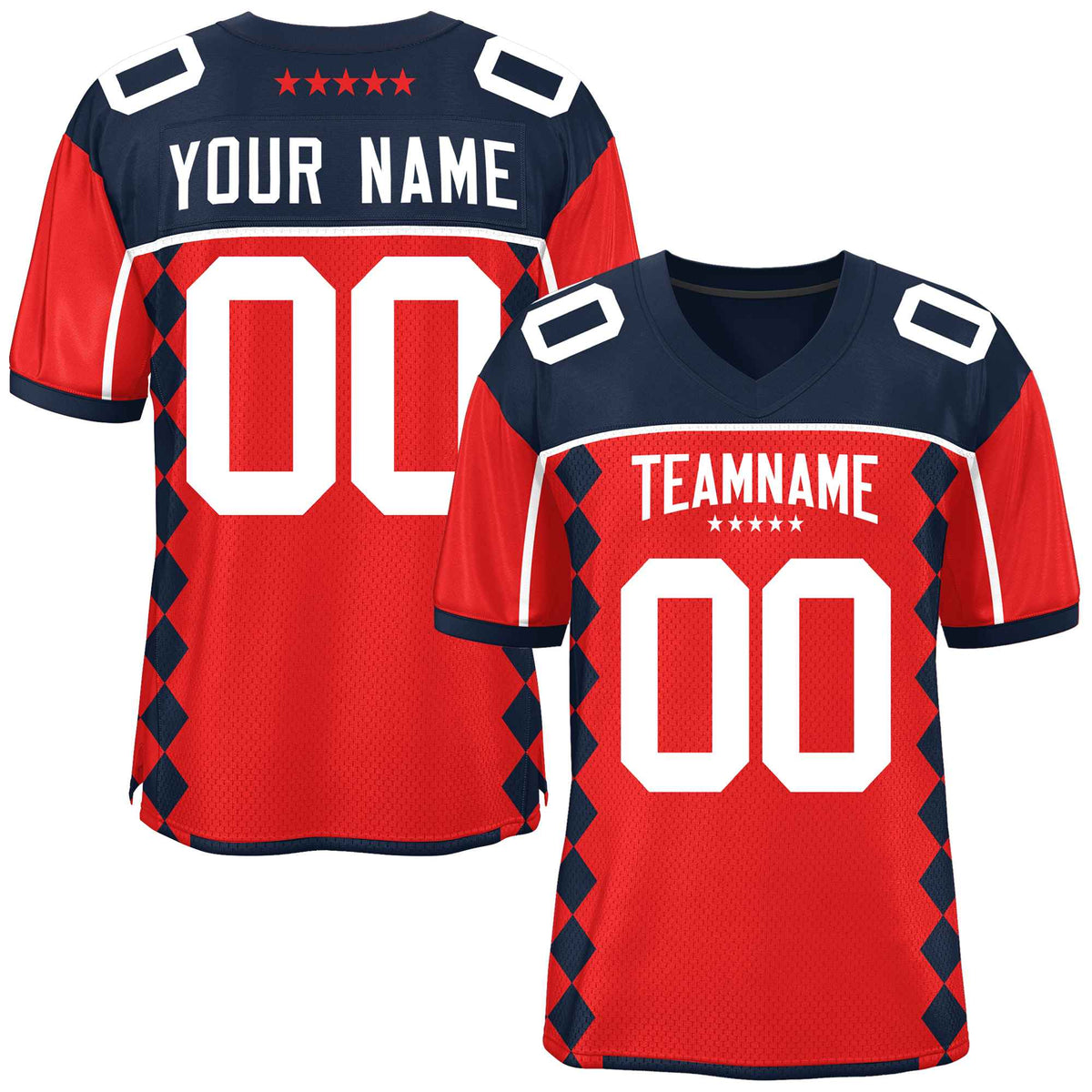Custom Navy Red Raglan Sleeves Side Blocks Pattern Authentic Football Jersey