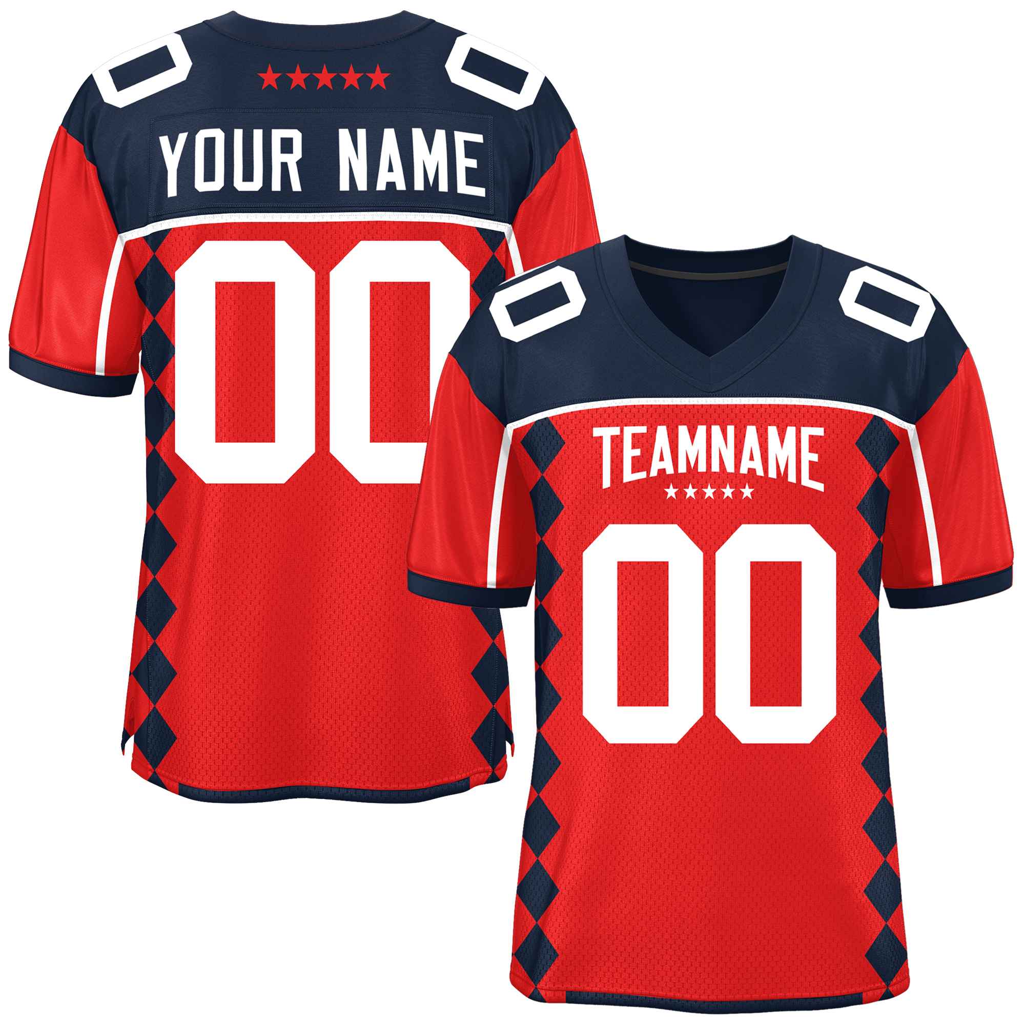 Custom Navy Red Raglan Sleeves Side Blocks Pattern Authentic Football Jersey
