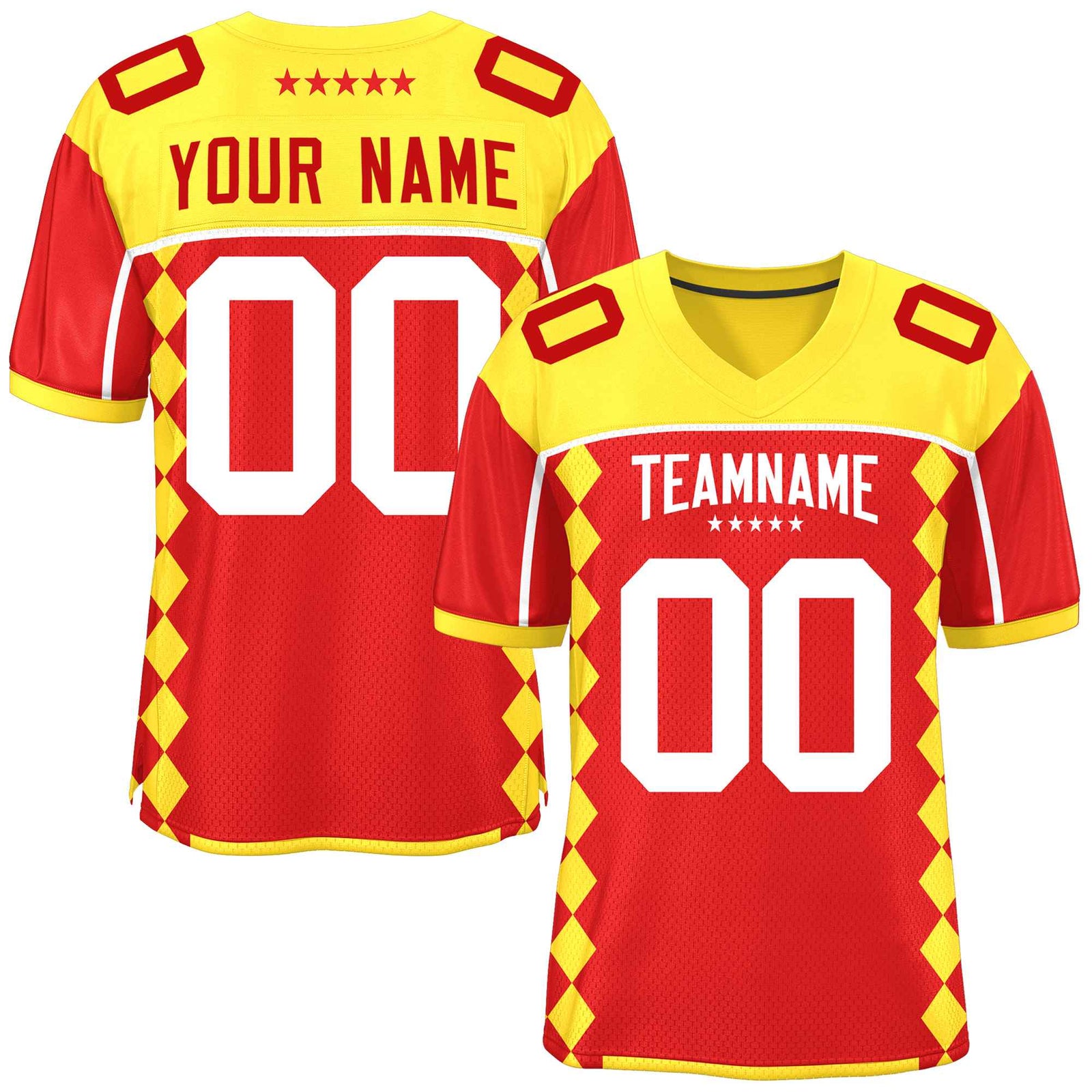 Custom Gold Red Raglan Sleeves Side Blocks Pattern Authentic Football Jersey