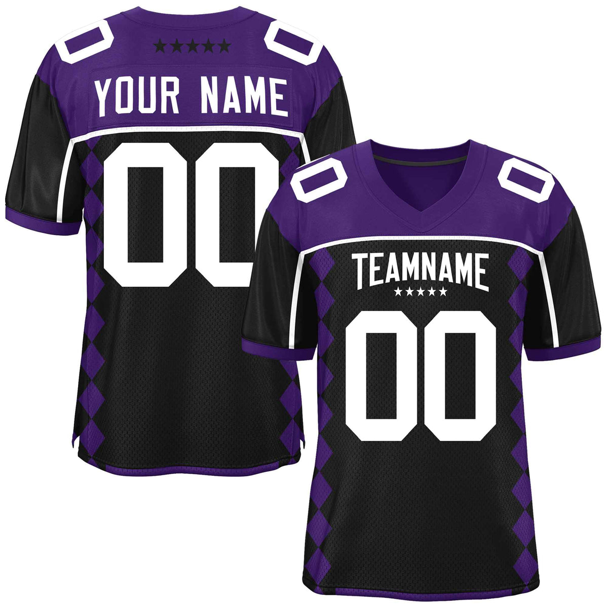 Custom Purple Black Raglan Sleeves Side Blocks Pattern Authentic Football Jersey