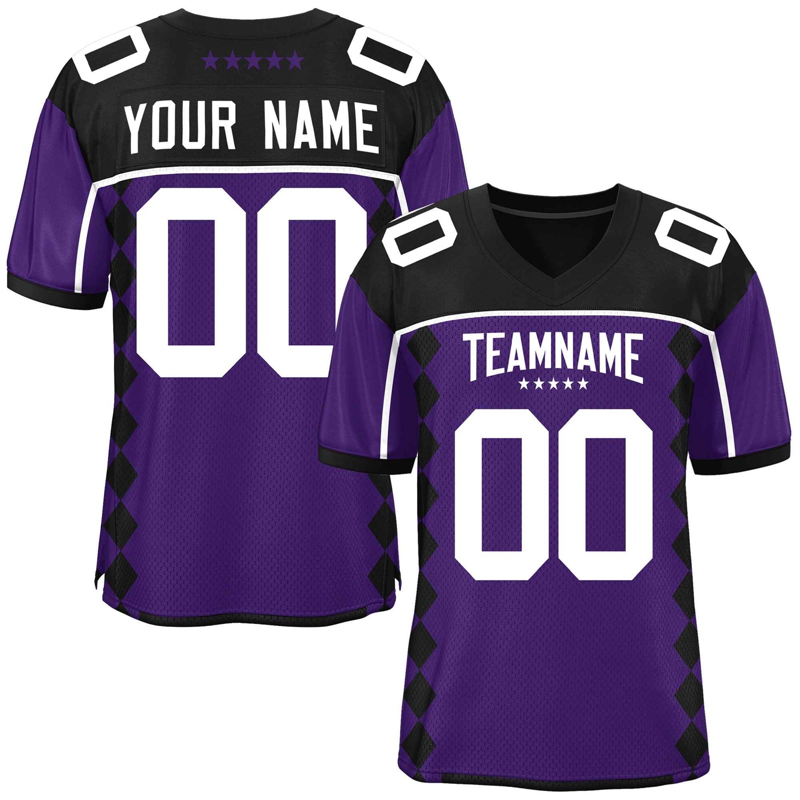 Custom Black Purple Raglan Sleeves Side Blocks Pattern Authentic Football Jersey