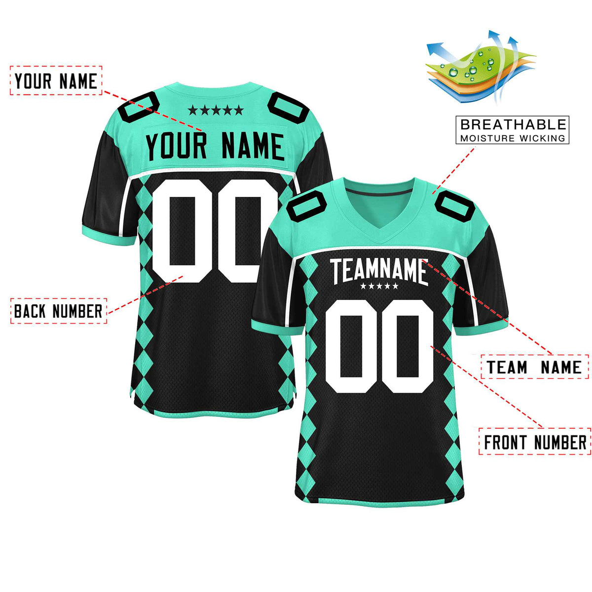 Custom Bright Green Black Raglan Sleeves Side Blocks Pattern Authentic Football Jersey